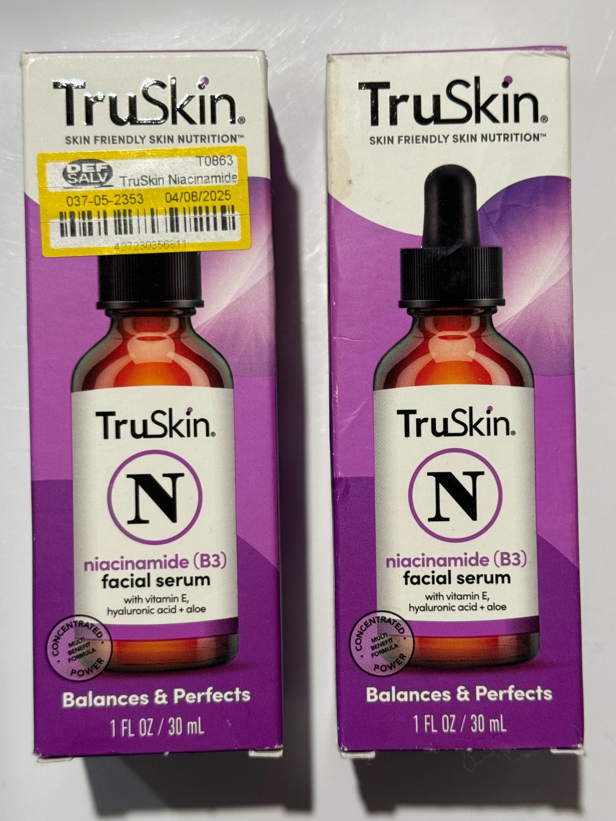 Lot of 2 TruSkin Nature Niacinamide (B3) Facial Serum All Skin Types 1 oz Each
