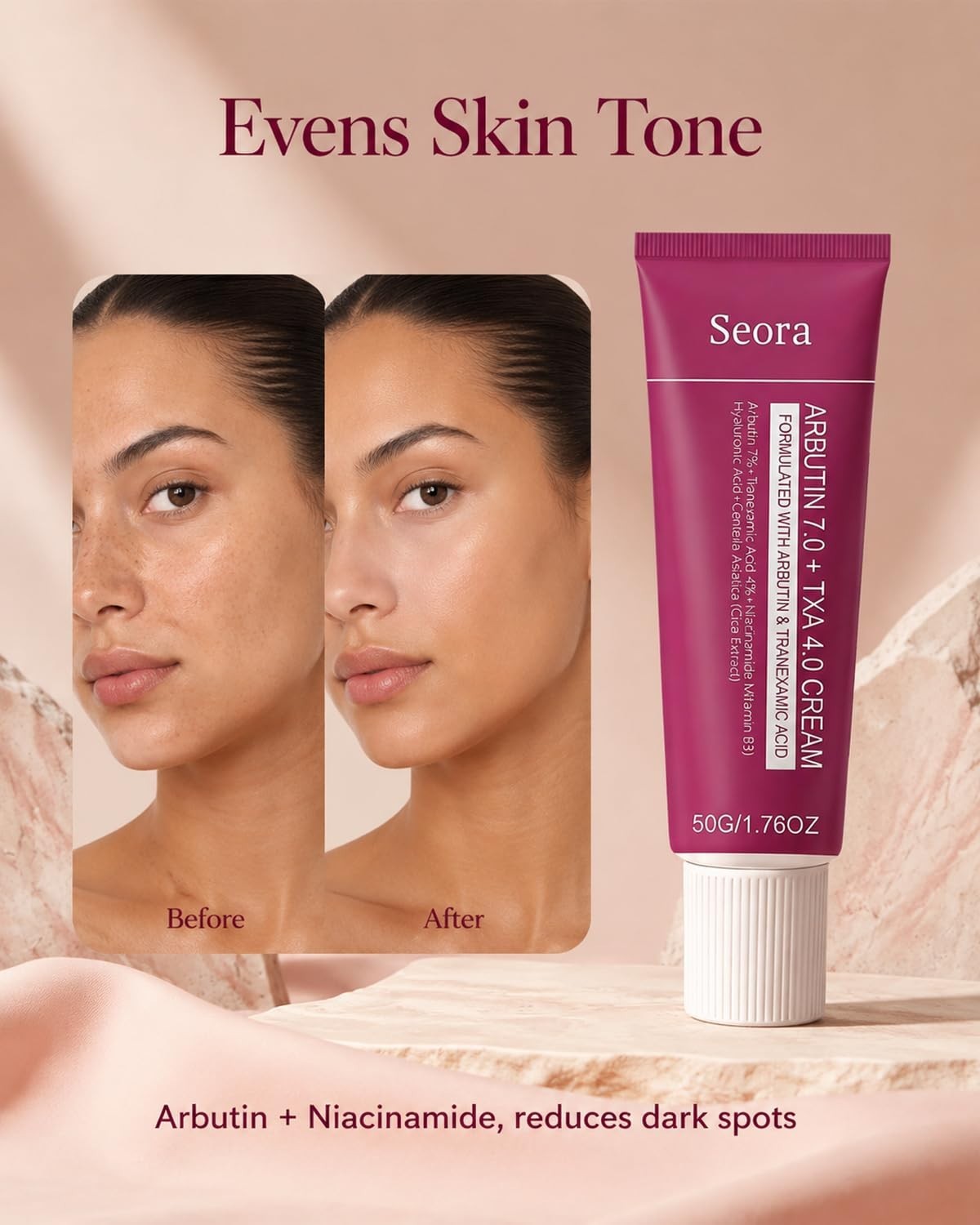 Korean Brightening Skincare Arbutin Cream, Moisturizer Hydrates, Evens Tone for