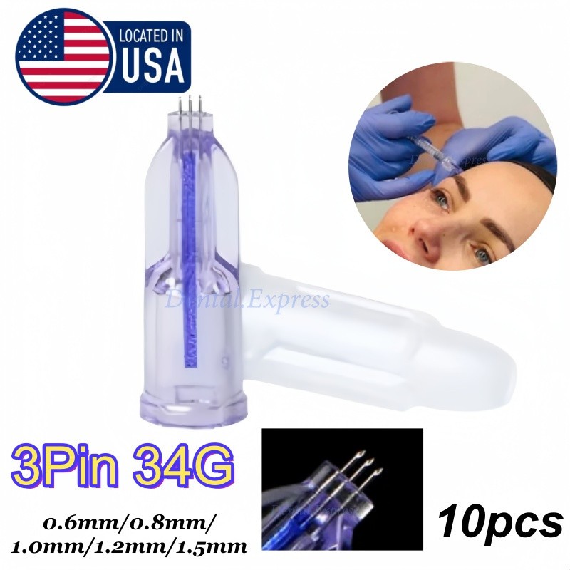 10Pcs Crystal Microneedles 34G 3Pin Needles Tip Anti Aging Eyes Neck Skin Care