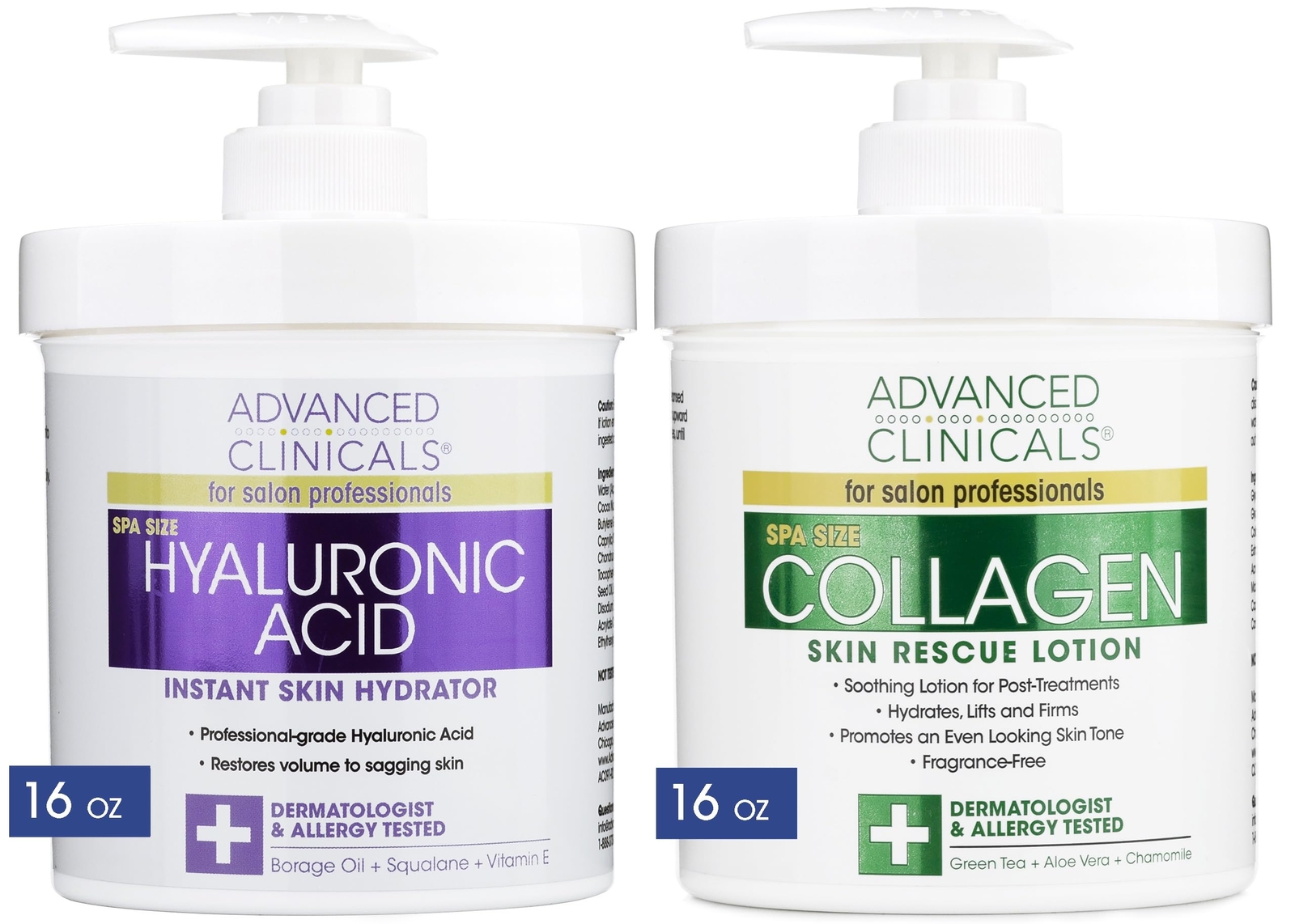 Advanced Clinicals Collagen Hyaluronic Cream 2 Piece Set Skin Moisturizer