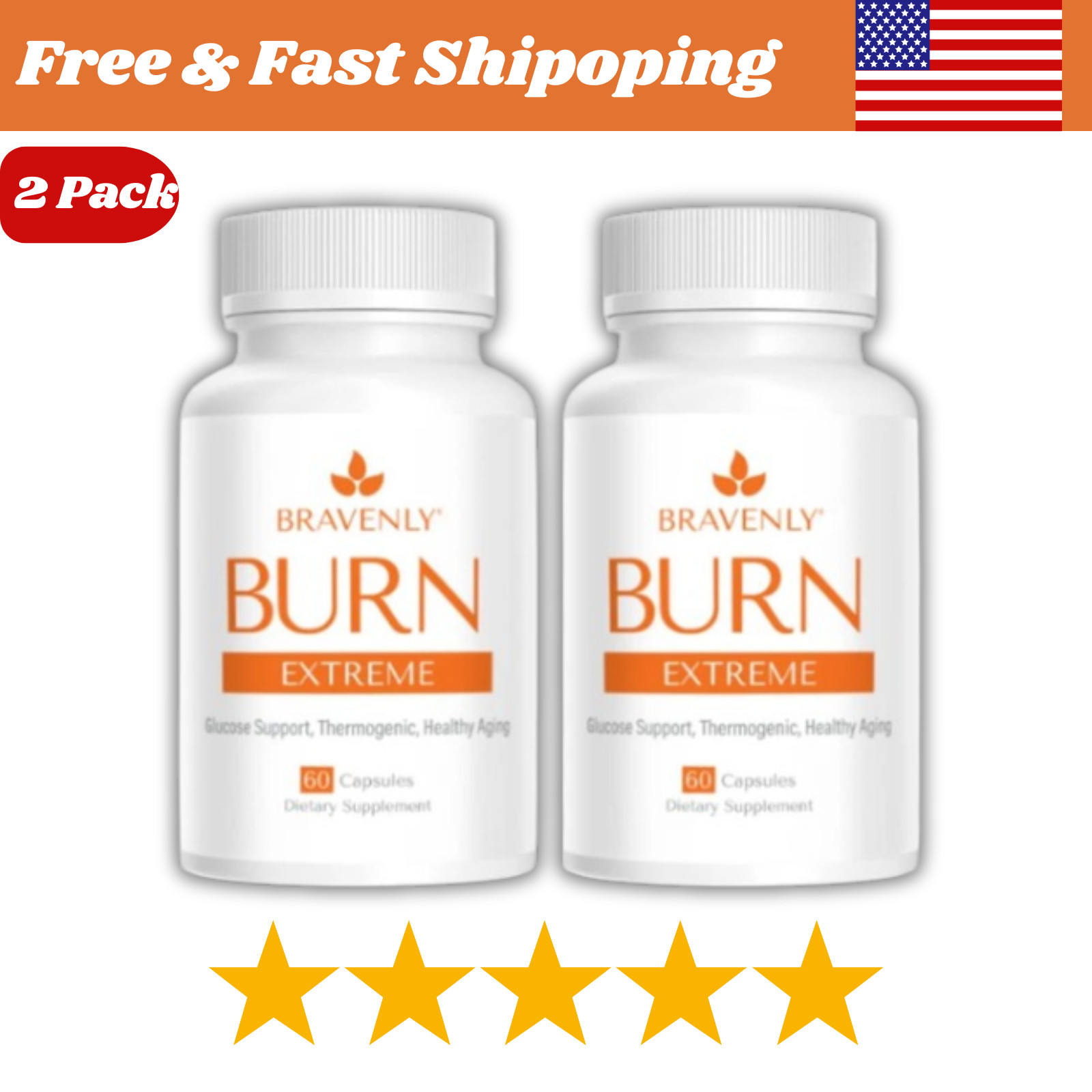2 Pack Bravenly Burn Extreme 60 capsules Free Shipping USA