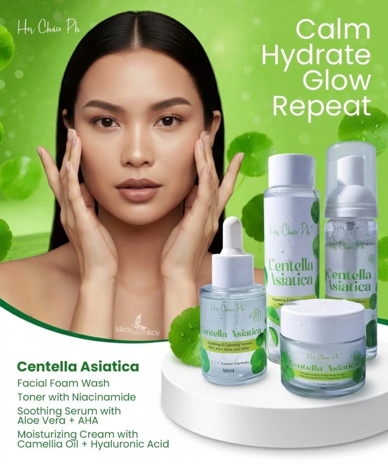 Her Choice PH Centella Asiatica Skincare Set – Foam, Toner, Serum & Cream