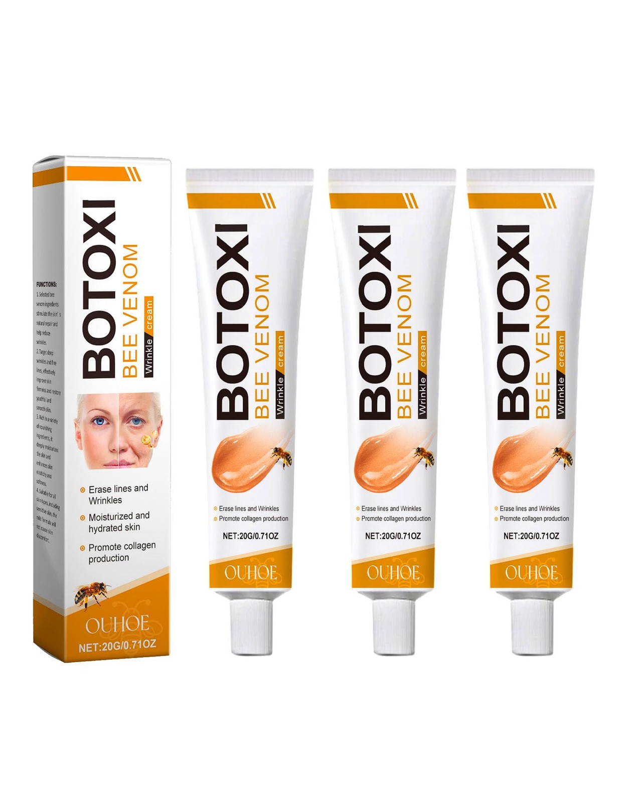 BotoxCream – BotoxBee Venom Skin Treatment 0.33 Fl Oz (Pack of 3), yellow