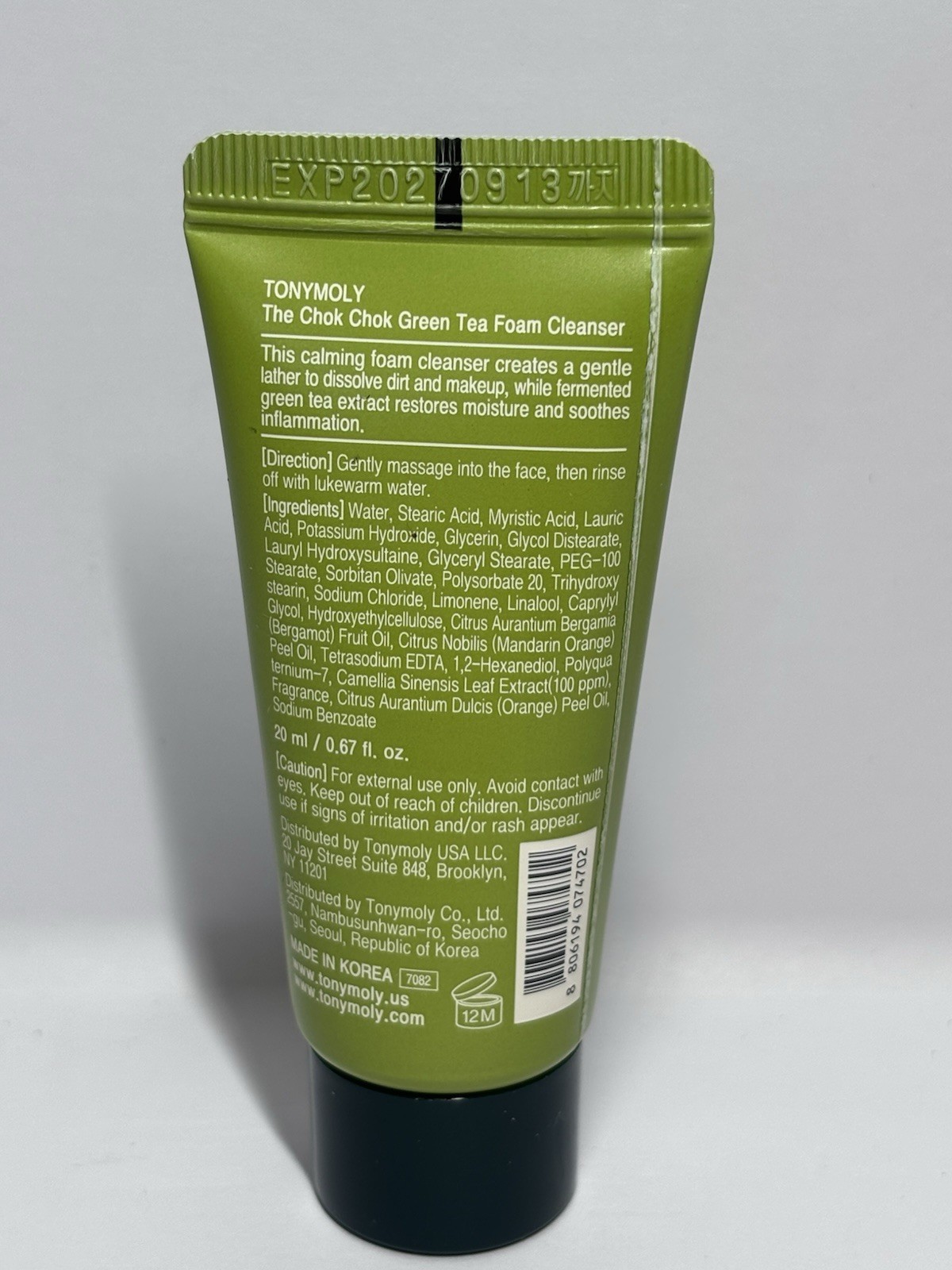 TONY MOLY The CHOK CHOK Green Tea Foam Cleanser Skincare 0.67oz Travel Size