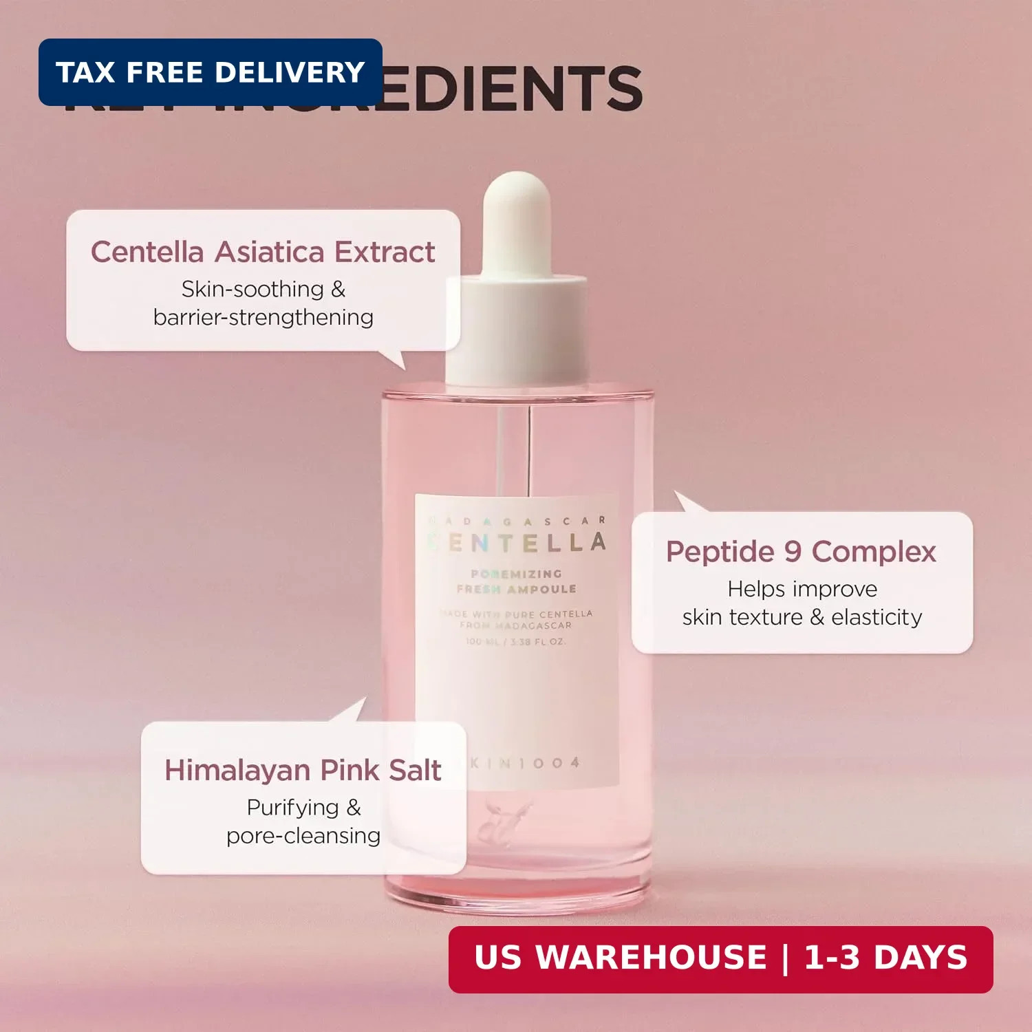 SKIN1004 Centella Poremizing Fresh Ampoule 1.69 fl.oz, 50ml, Korean Pink Serum f