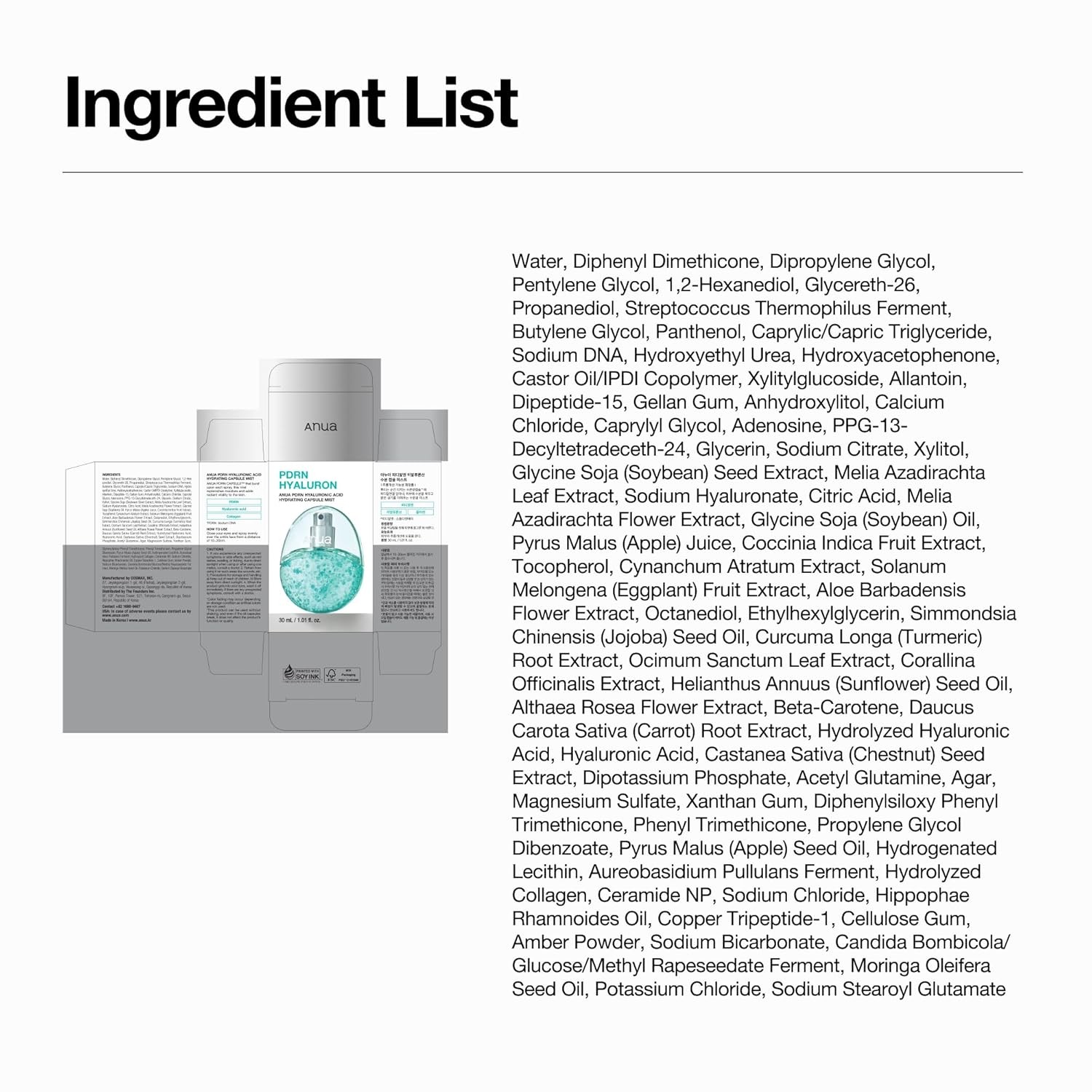 ANUA PDRN Collagen Glow Facial Serum Spray, Hydrating Face Mist, Hyaluronic Acid
