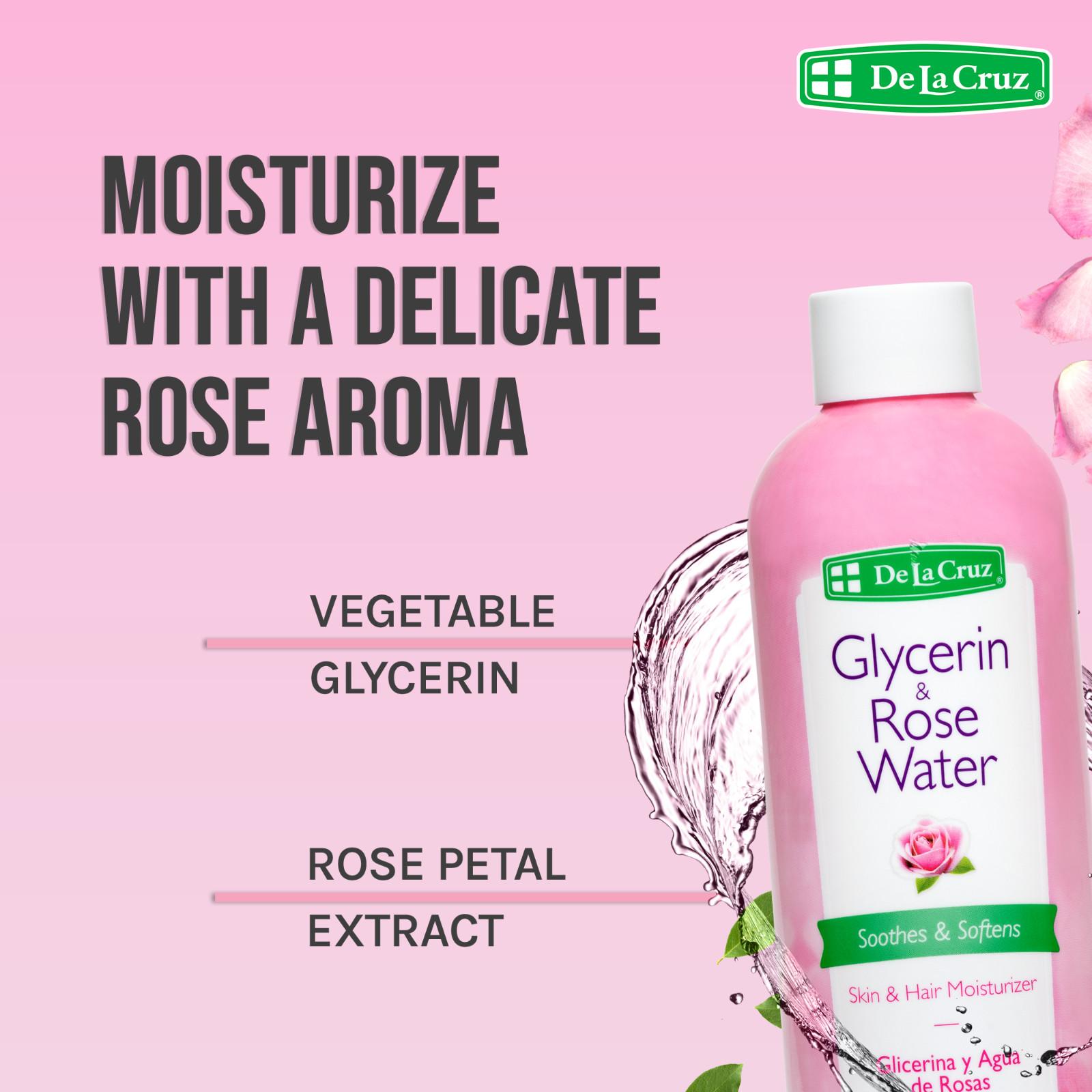 De La Cruz Glycerin and Rose Water Skin Moisturizer, 8 FL OZ, B.B. 05/26