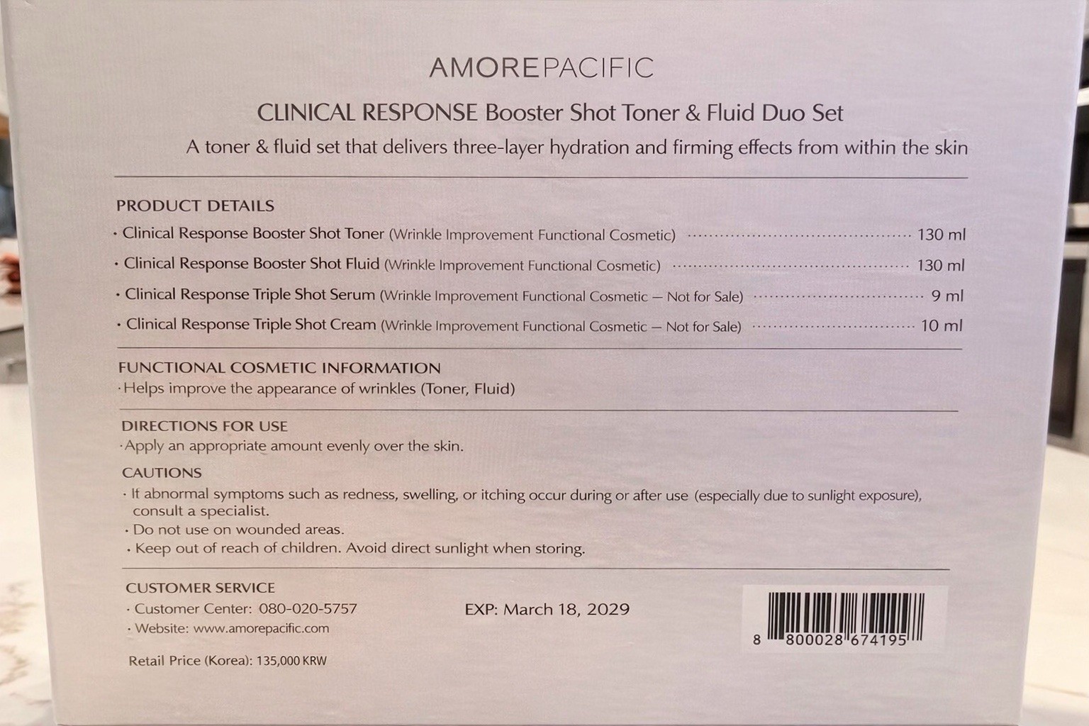 New AmorePacific Clinical Response Duo Set 130ml + 130ml + Gift Korean cosmetics