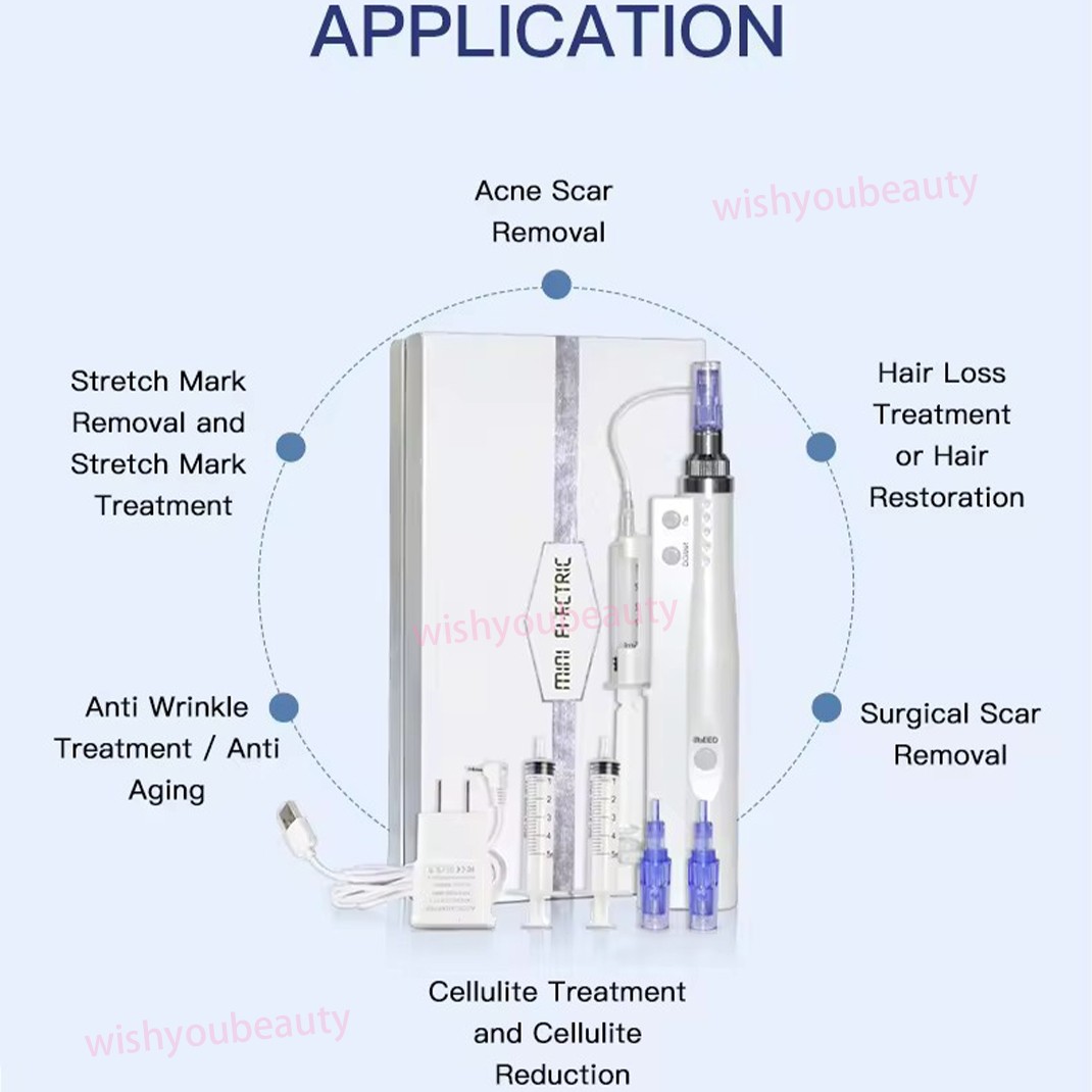 Micro Pen Mesotherapy~Gun With 10Pcs 12Pin Replacement Needles Cartridges Tips