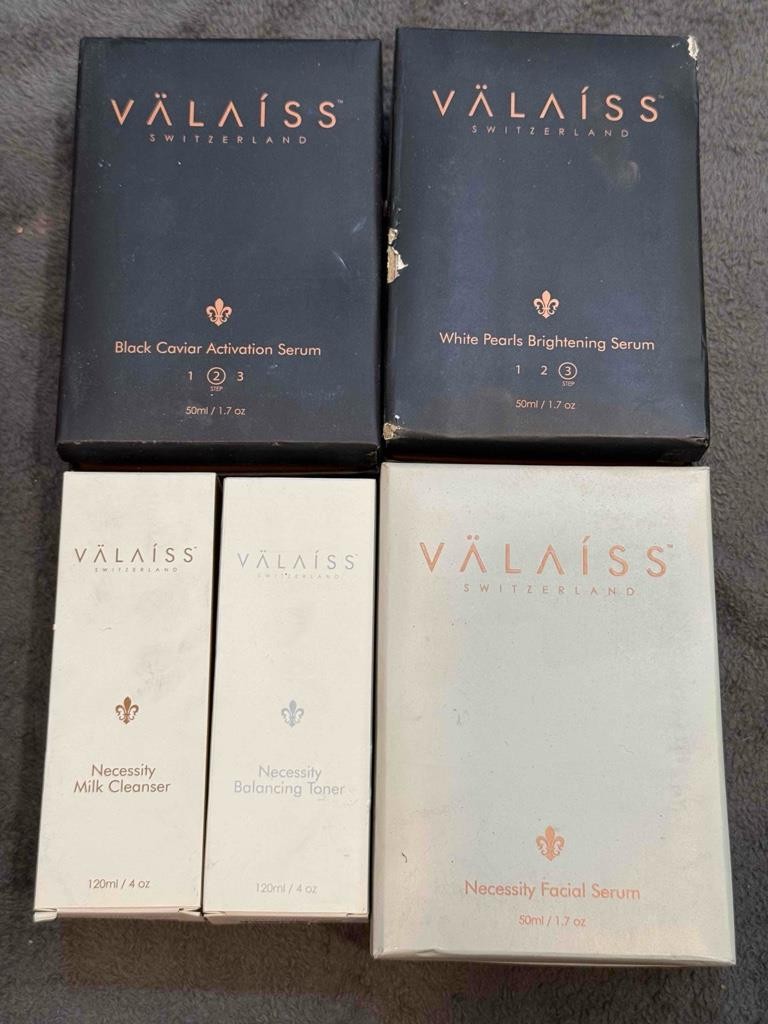 Lot of (5) Valaiss Switzerland Black Caviar White Pearls Serum Cleanser Toner