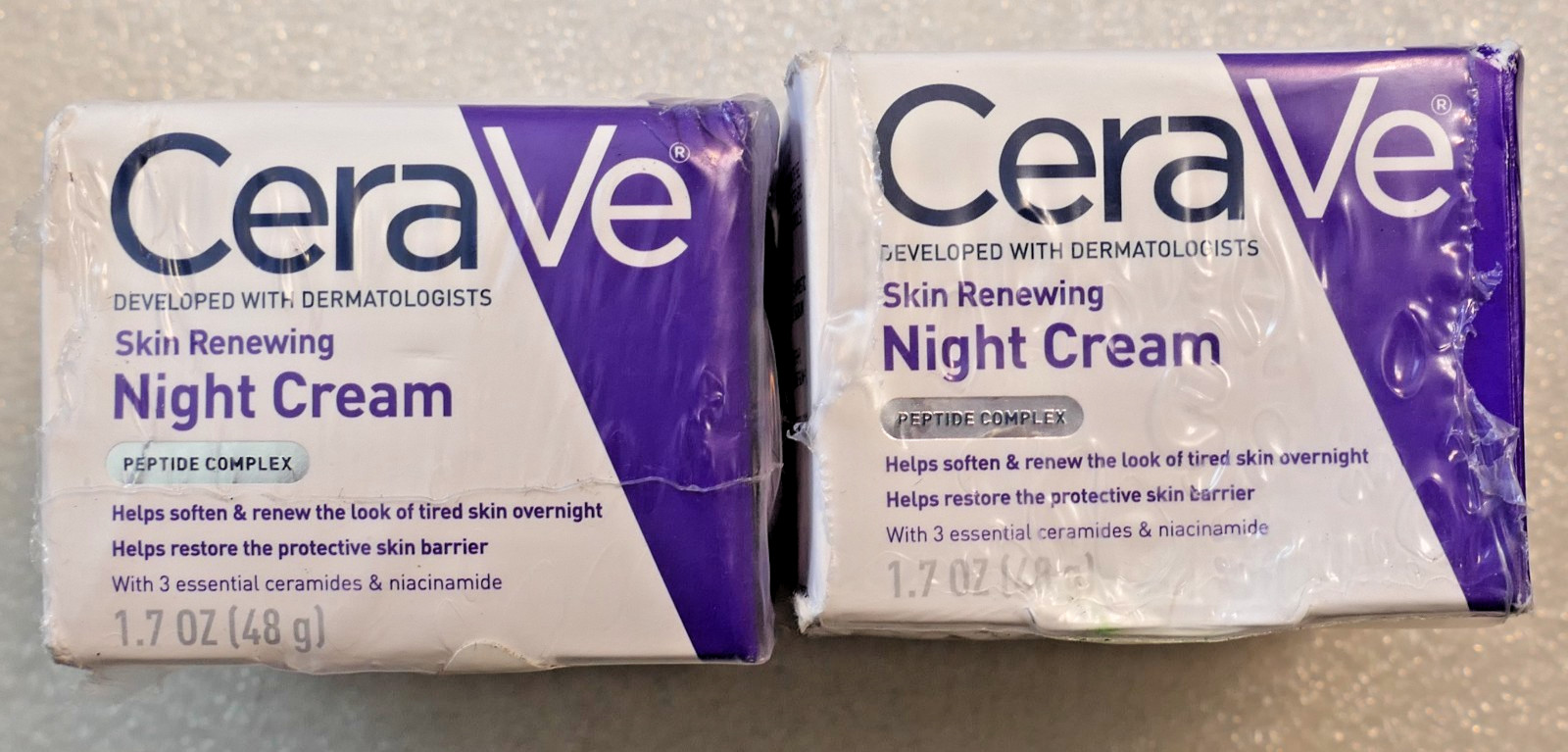 CeraVe New In Box Set Of Two Skin Renewing Night Cream Peptide Complex 1.7 oz