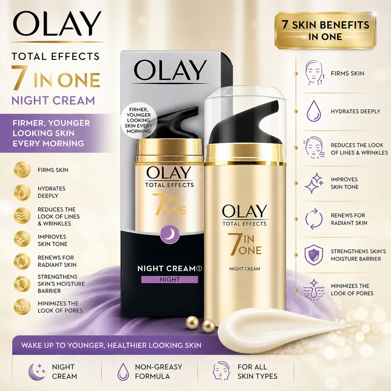 Olay Total Effects 7 In One Night Firming Cream Anti Aging Moisturizer 20g