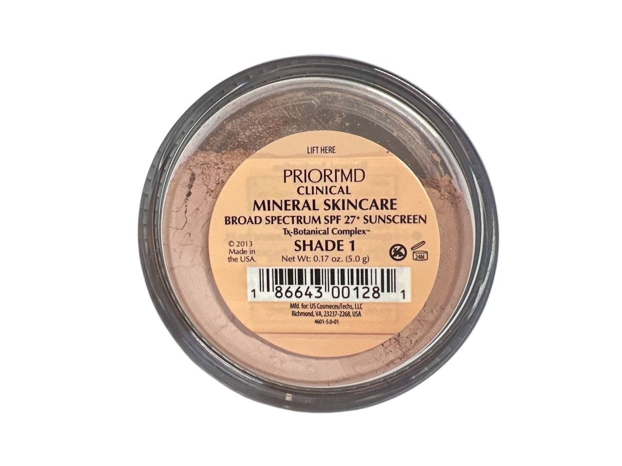 Priori MD Clinical Mineral Skincare SPF 27+ Sunscreen – Shade 1 – 0.17 oz / 5.0g