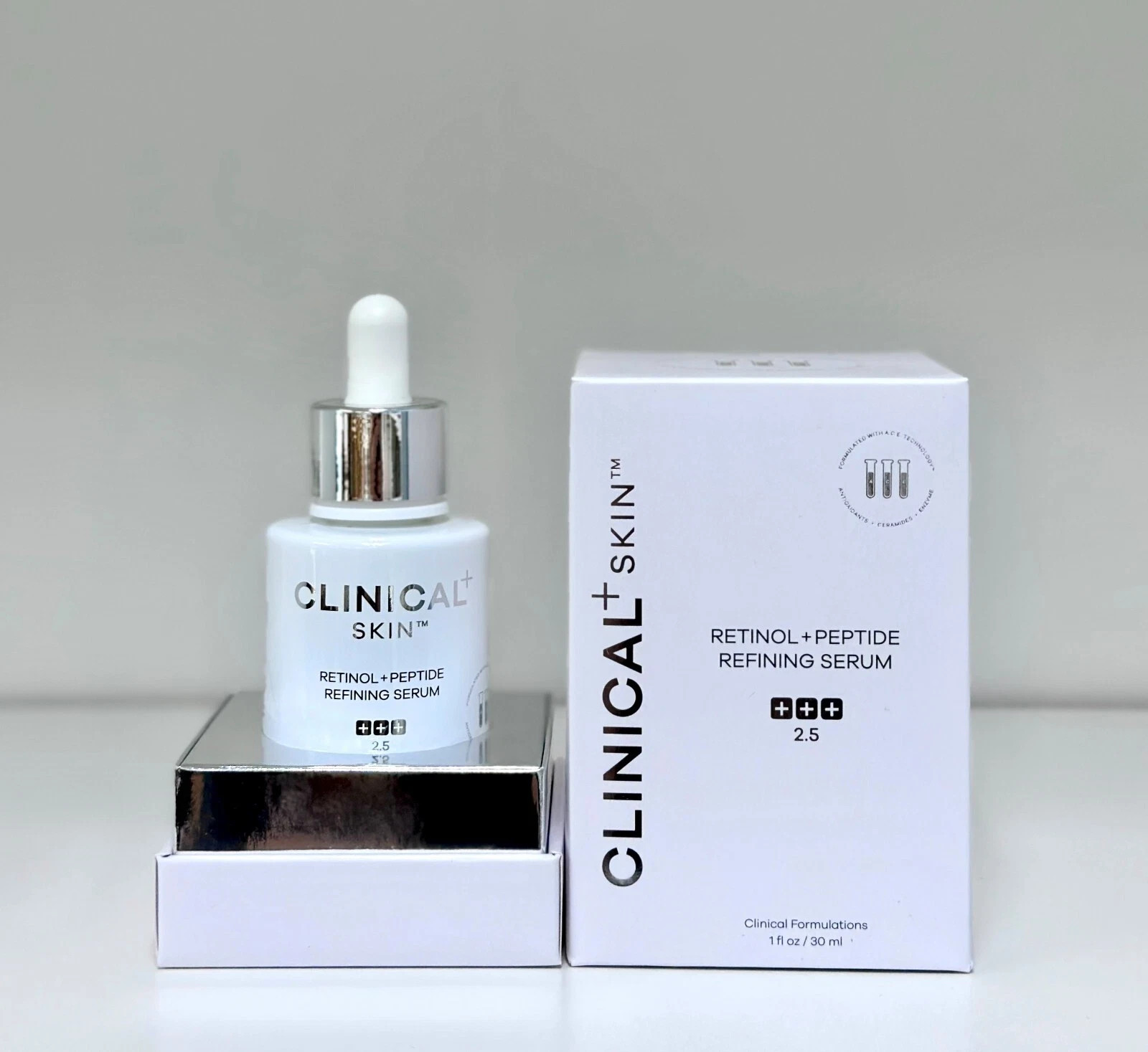 CLINICAL + SKIN Retinol + Peptide Refining Serum 2.5 – 1 oz BRAND NEW