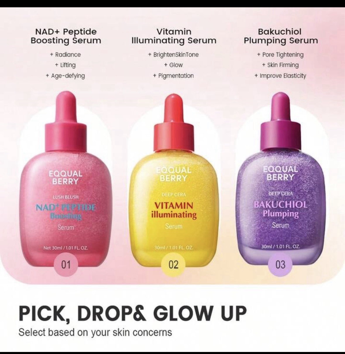 EQQUALBERRY Bakuchiol & Vitamin C & NAD+ Peptide Boosting Smoothie Serum Set
