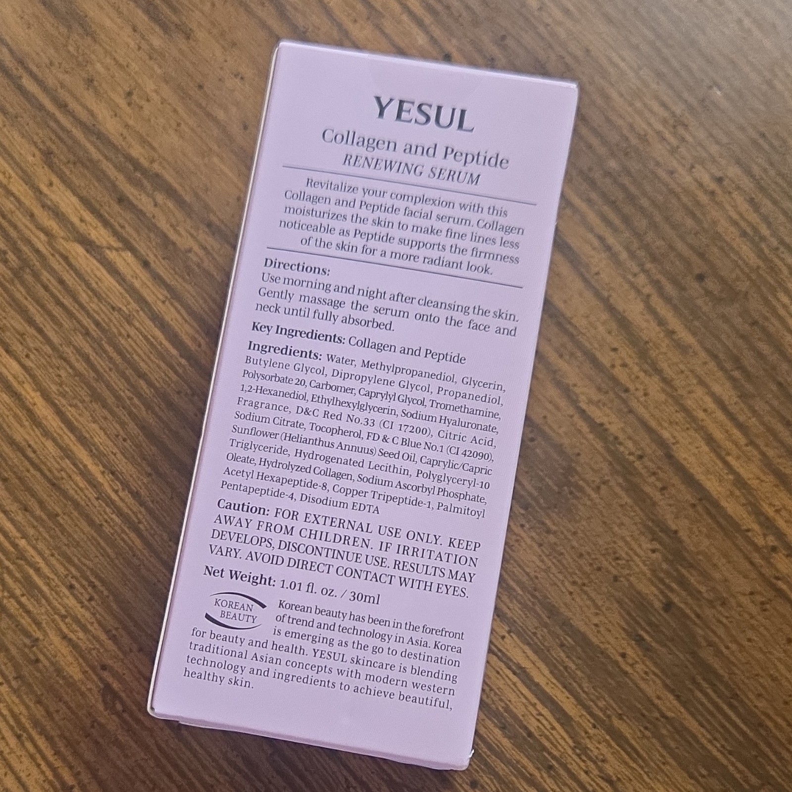 YESUL Collagen & Peptide Renewing Firming Serum Face/Neck Vegan 1.01 fl oz