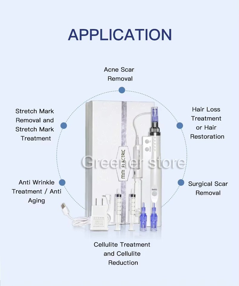 Micro Meso-Pen Acne Wrinkle Removal Therapy Gun with 10Pcs 24Pin Cartridges Tips