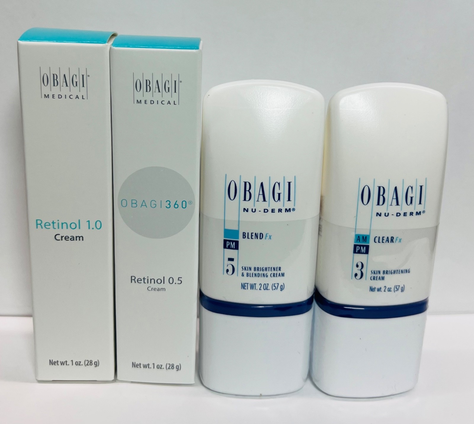 OBAGI NU-DERM CLEAR Fx 2oz, BLEND Fx 2oz, RETINOL 0.5 1oz, RETINOL 1.0 1oz