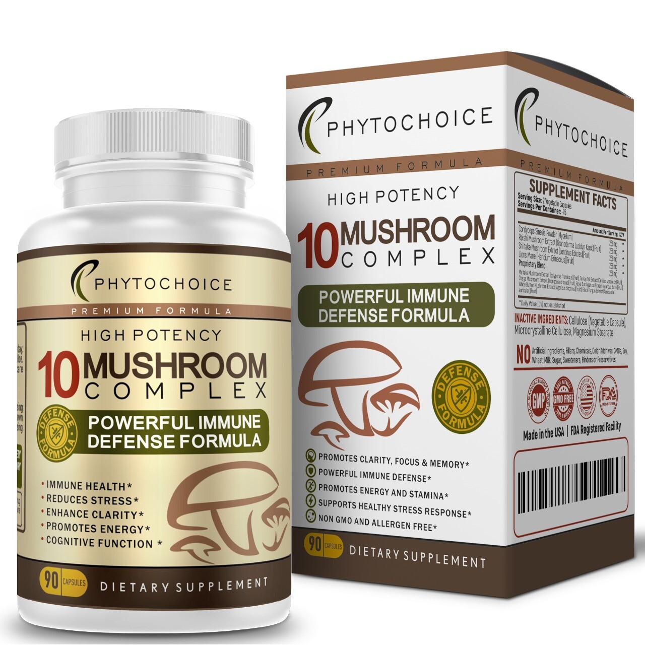 Defense10 Mushroom Complex Supplements Immune Support Lions Mane Reishi Maitake