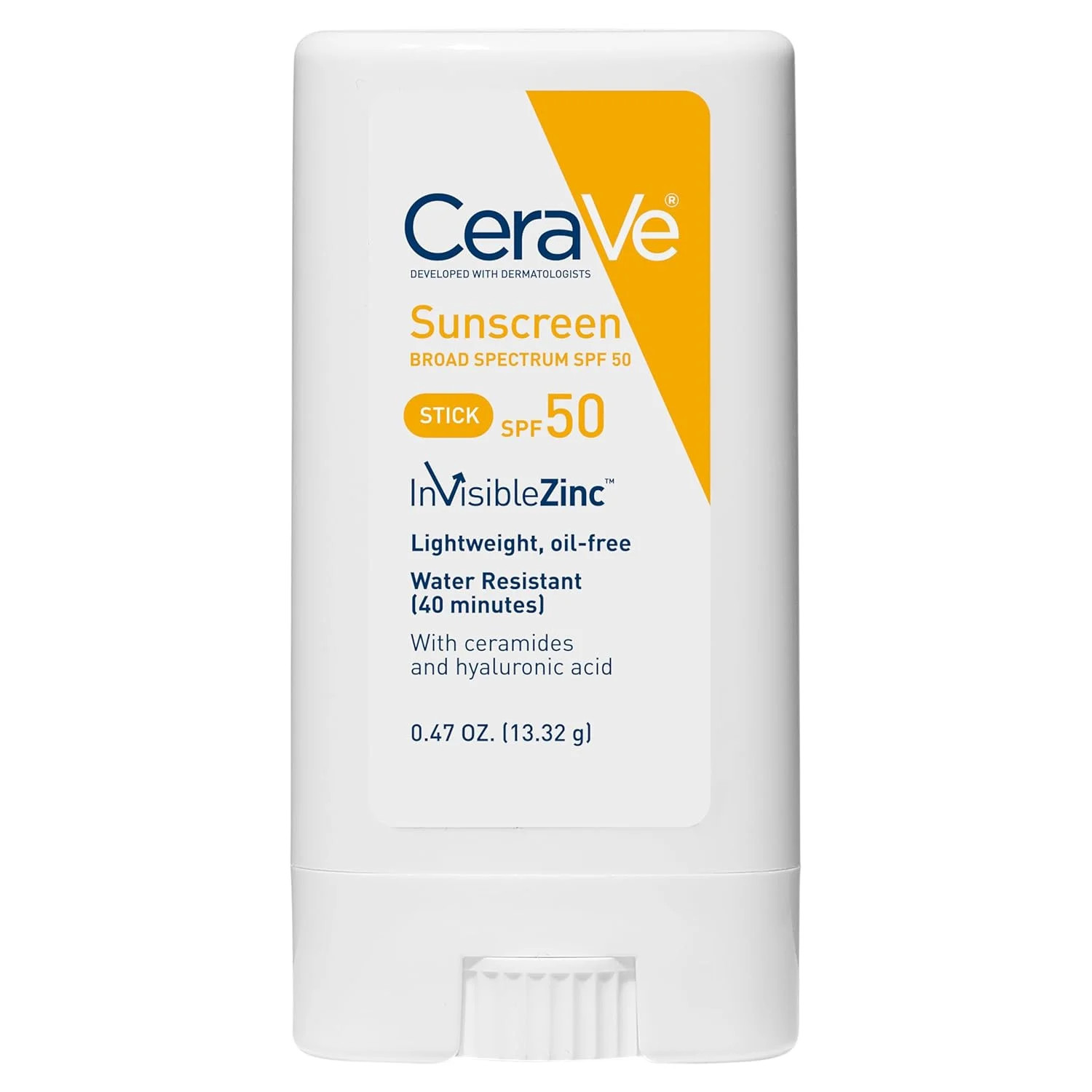 CeraVe Mineral Sunscreen Stick SPF 50, Broad Spectrum SPF + Hyaluronic Acid + Ce