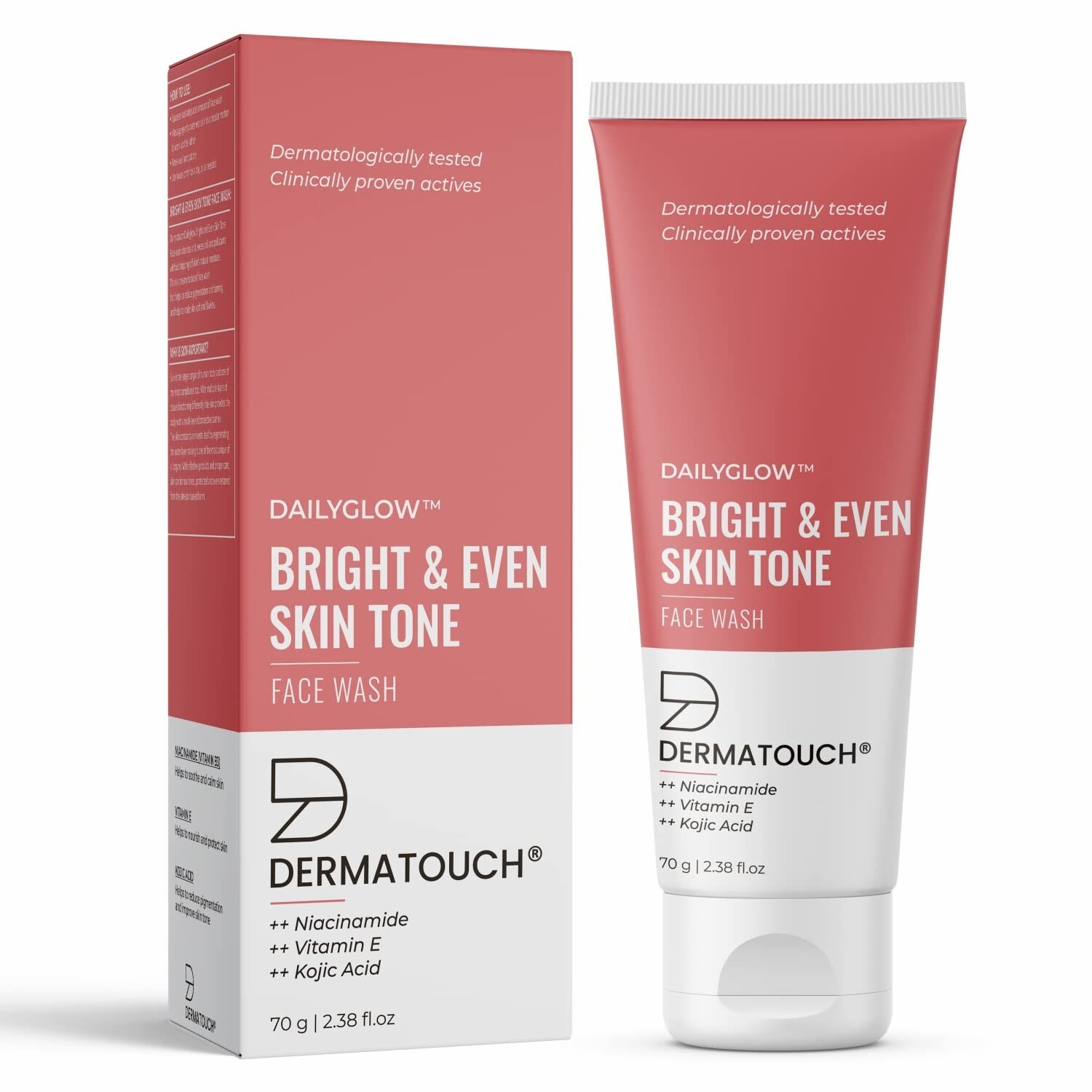 DERMATOUCH Daily Glow Bright&Even Tone Face Wash with Vitamin E &Kojic Acid 70gm