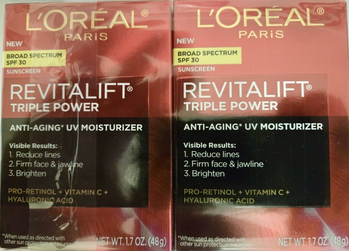 (2)-L’Oreal Revitalift Anti Aging Moisturizer W/Spf 30, 1.7 Oz. Each Exp. 7/27