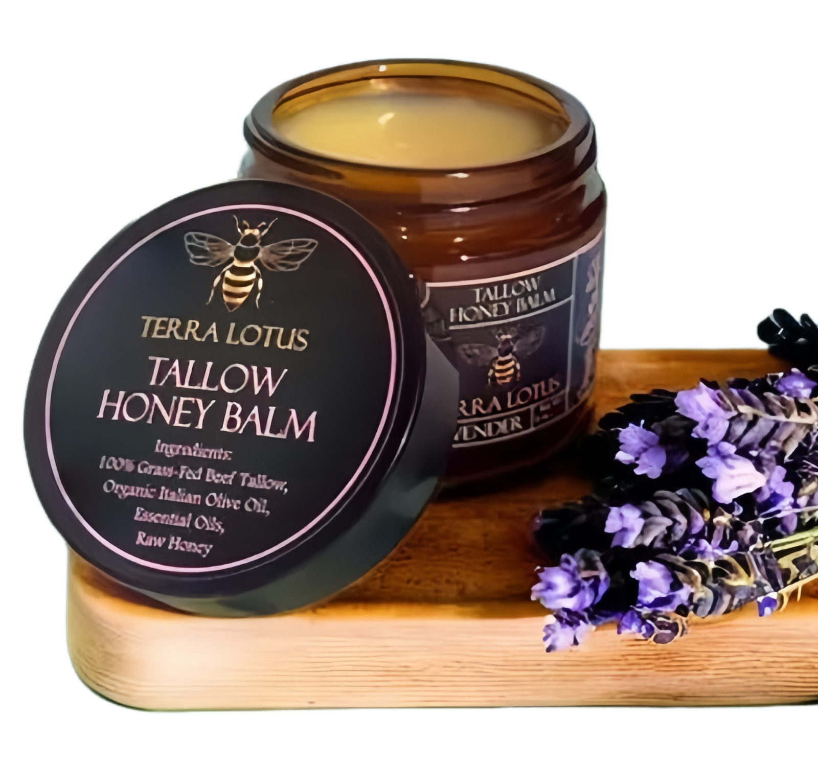 Terra Lotus Organic Grass-Fed Beef Tallow Balm with Raw Honey 2oz Lavender Scent