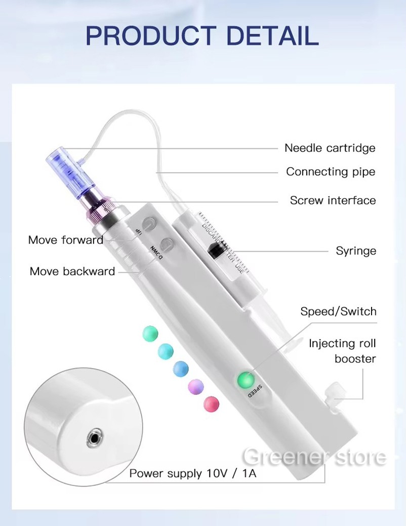 Micro Meso-Pen Acne Wrinkle Removal Therapy Gun with 10Pcs 24Pin Cartridges Tips