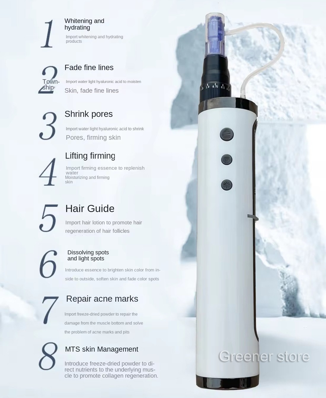 Micro Pen Mesotherapy & 10Pcs 3D Pin Replacement Needle Cartridges Tip Face Care