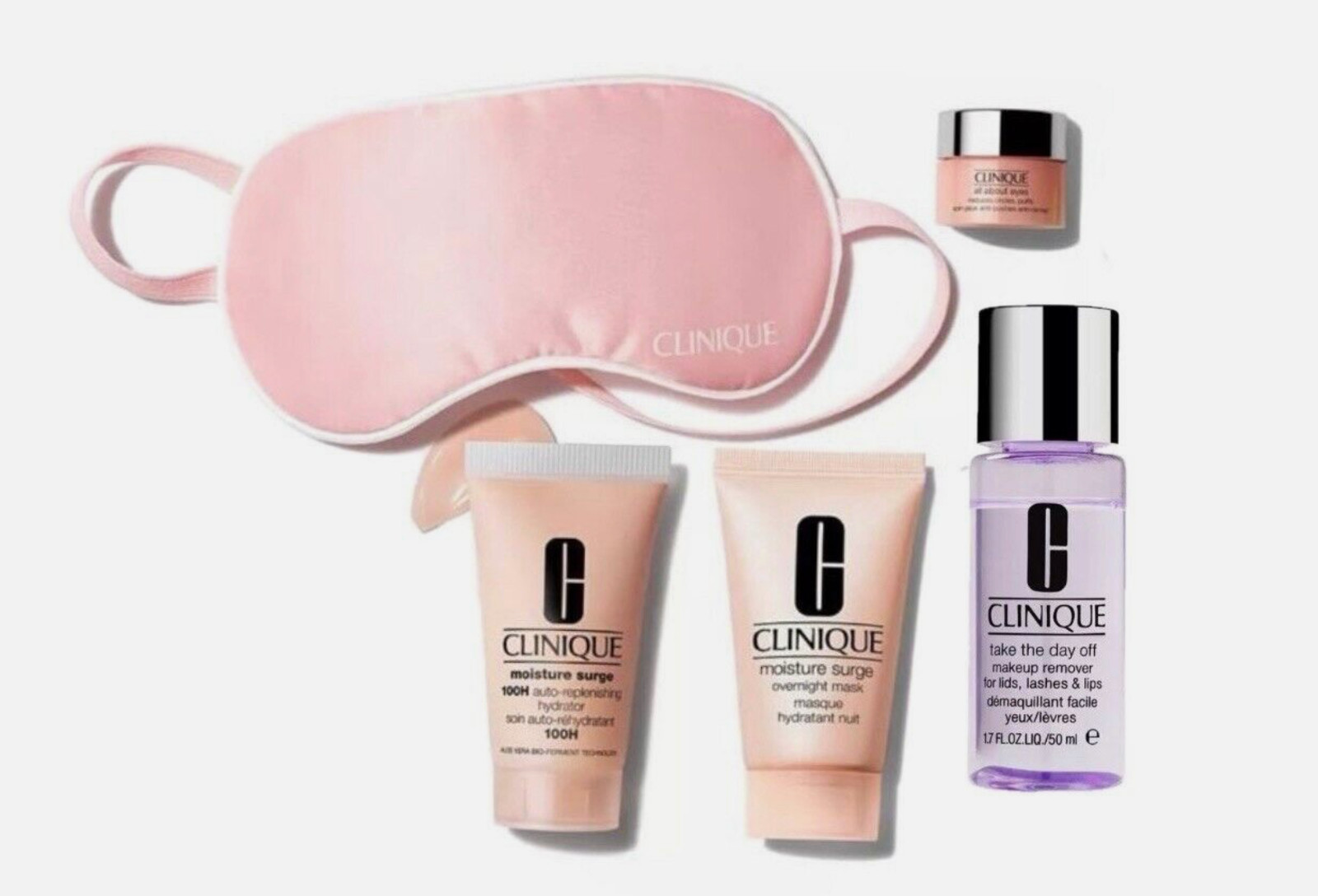 New Clinique 5Pcs Skincare Makeup Remover, Mask, Hydrate, De puff & Sleep Mask