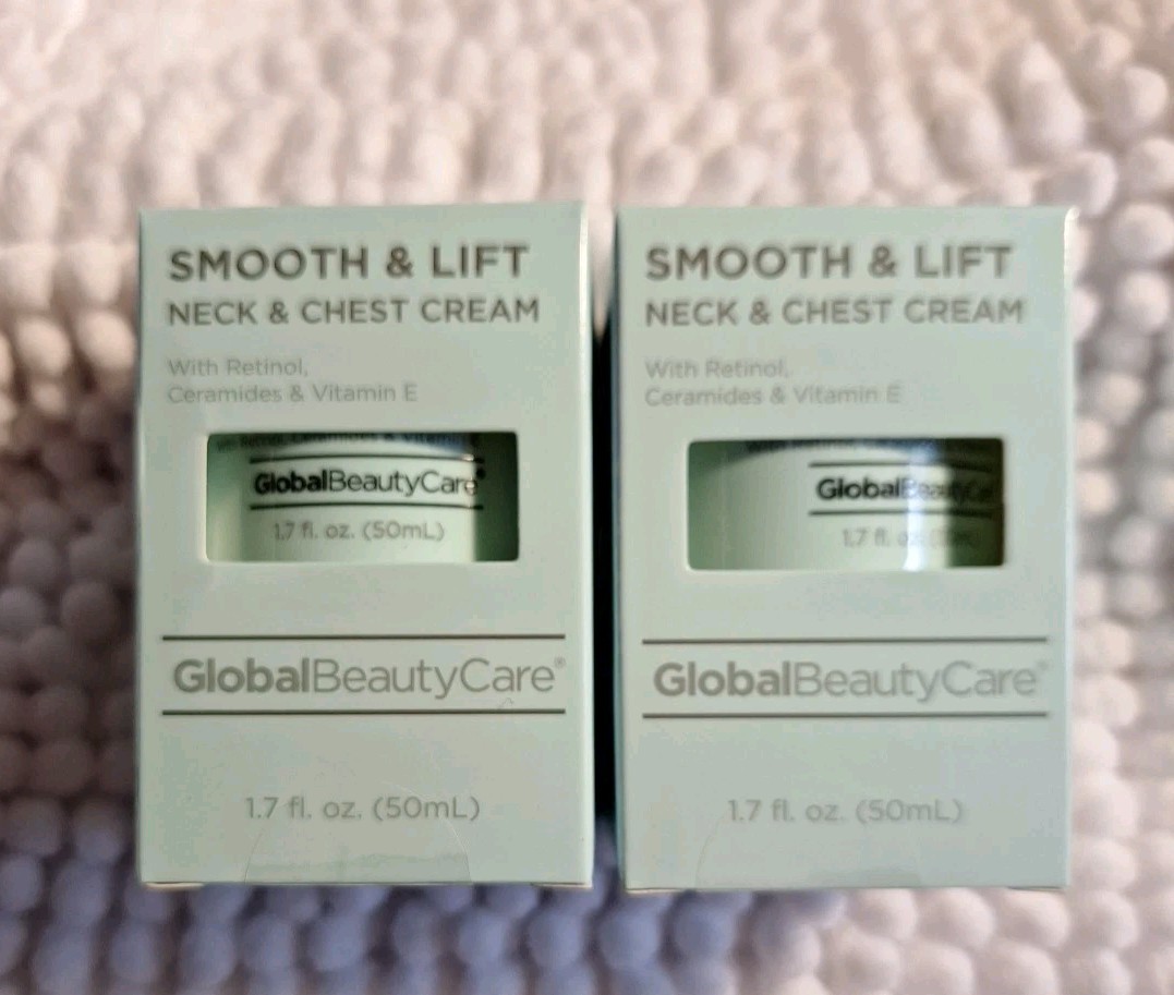 Global Beauty Care Smooth & Lift Neck & Chest Cream 1.7 floz (2) Jars Sealed Box