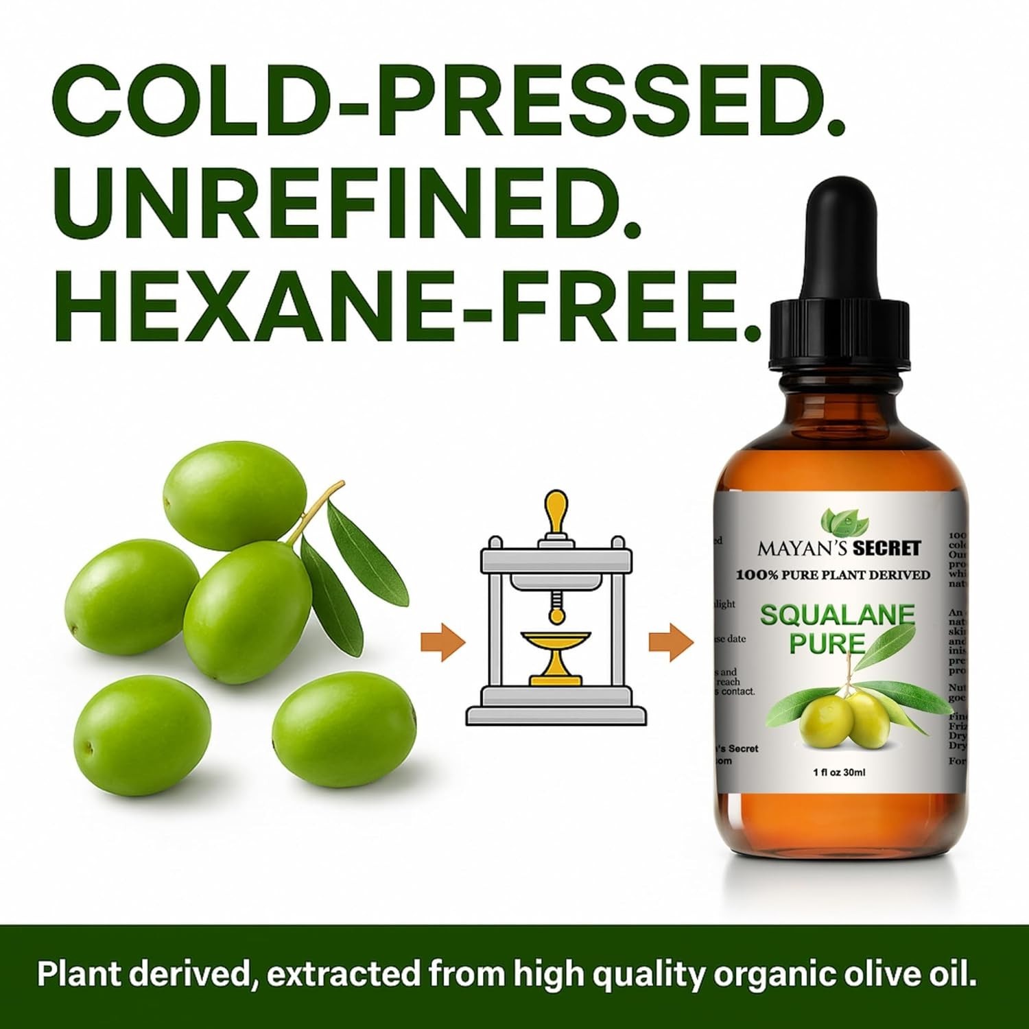 100% Pure Cold Press SQUALANE (Olive) Oil OLEIC ACID Restores Skin Elasticity