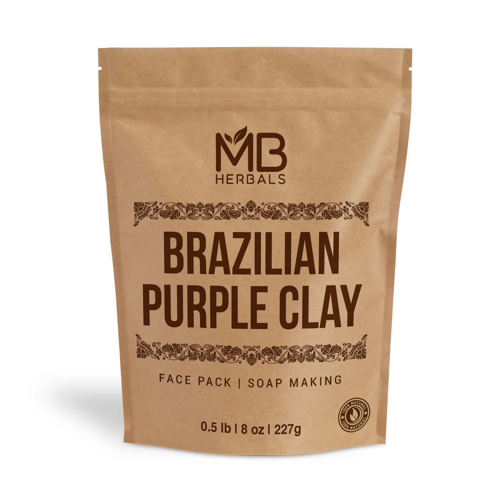 Brazilian Purple Clay Powder 8 oz | Mild Anti-Ageing Clay for Face Packs &