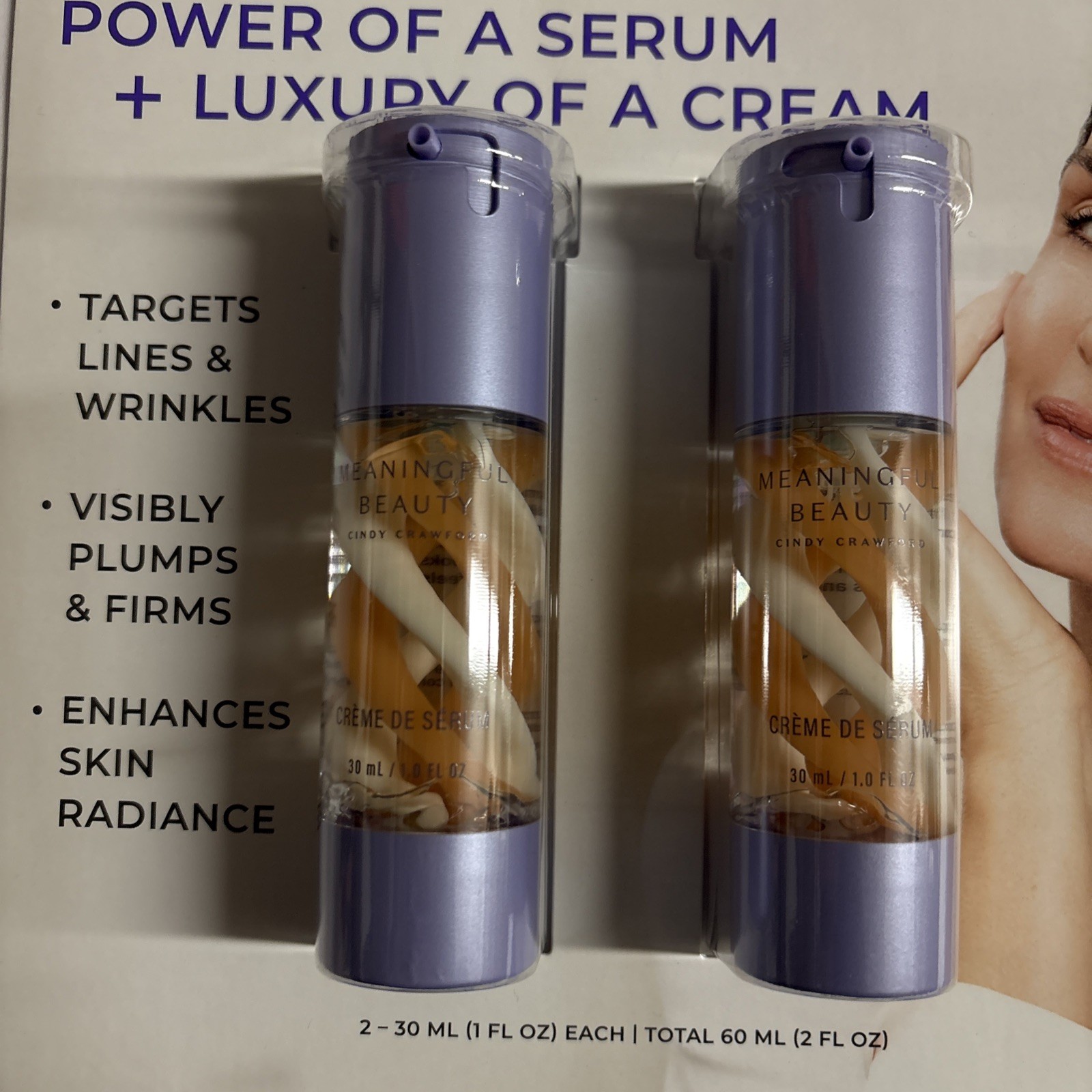 MEANINGFUL BEAUTY CINDY CRAWFORD 2 in 1 Crème De Serum 2 PK, 1 Fl Oz Each