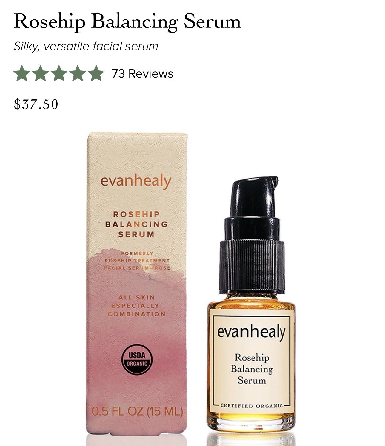 Evanhealy Rosehip Balancing Serum All Skin Type Combination 0.5 Fl Oz 15ml 01/27