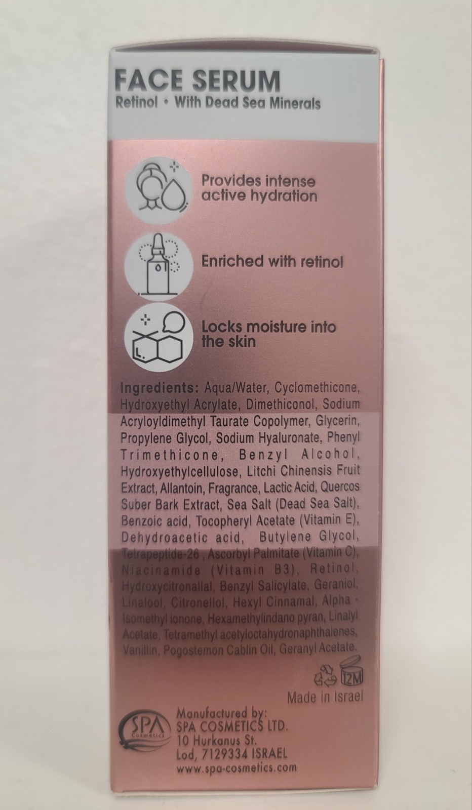 Retinol Dead Sea Minerals Niacinamide Hydrating Face Serum 2 oz/60 ml