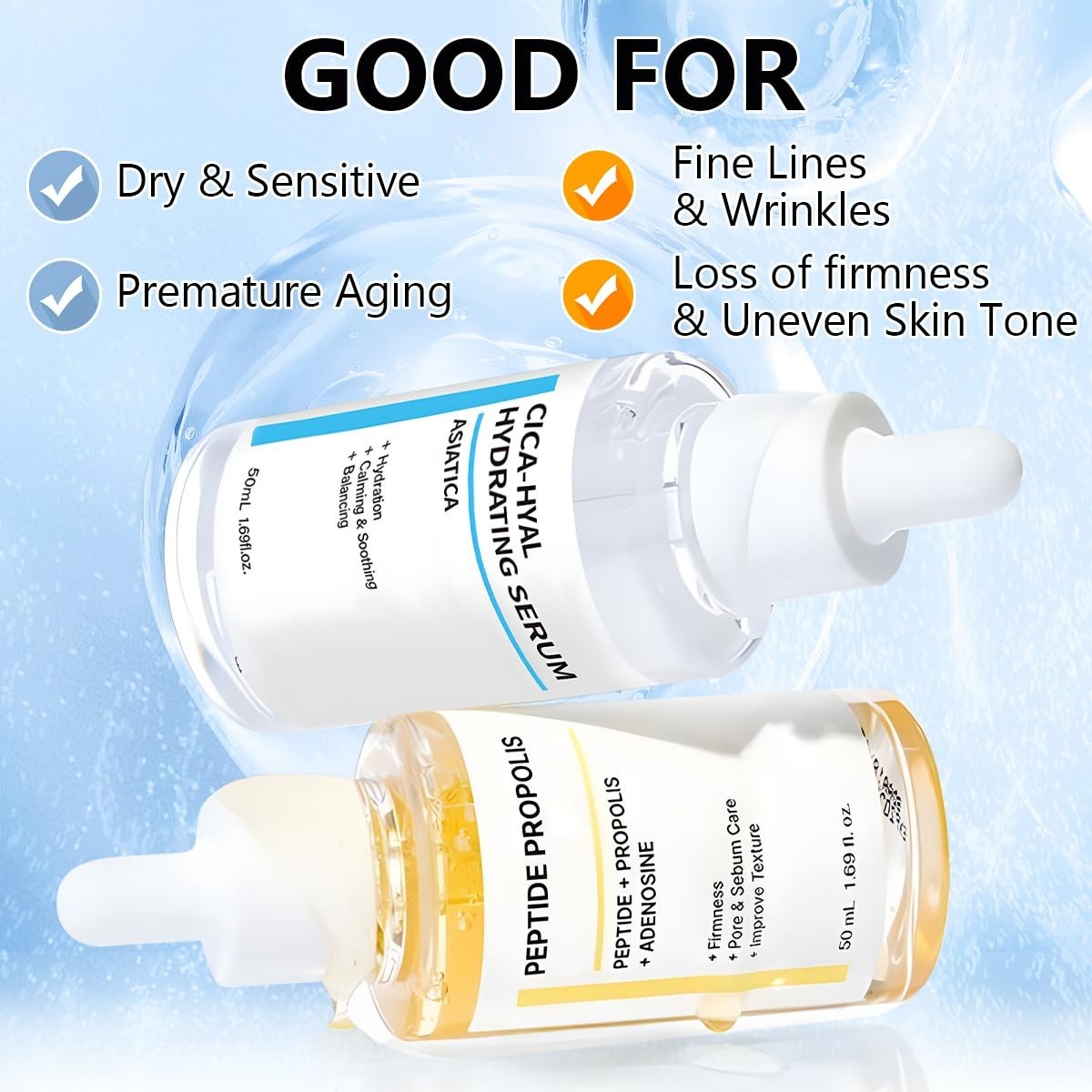 2PCS Hydration & Wrinkle Renewal Serum with Peptide Complex for Youthful Skin