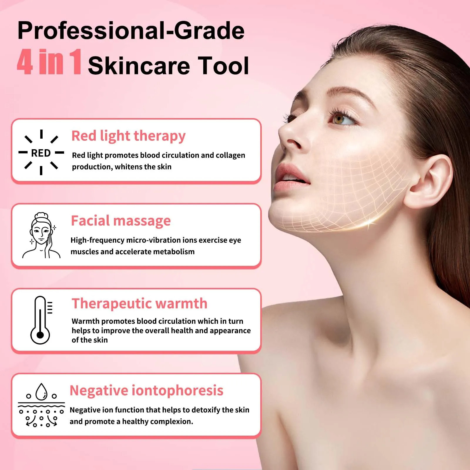 4-in-1 LED Red Light Therapy Facial Massager, Skin Tightening & Anti-Aging Wand
