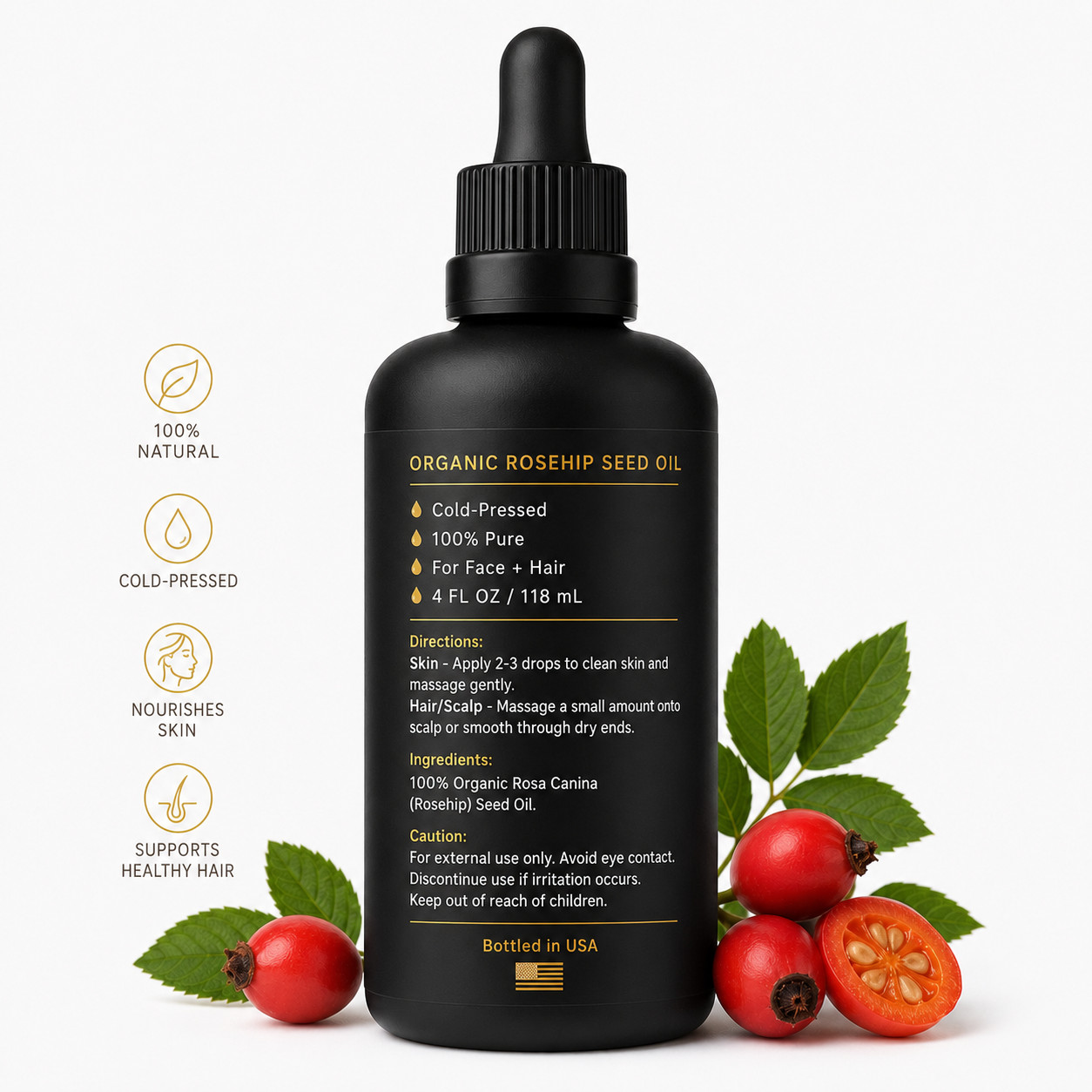 LIQUID GOLD SKIN Organic Rosehip Seed Oil 100% Pure • Face, Skin & Hair