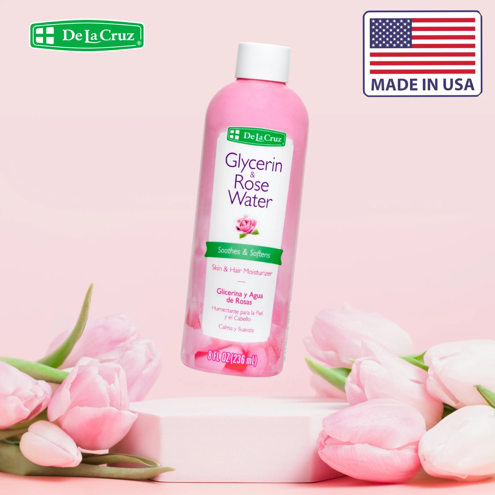 De La Cruz Glycerin and Rose Water Skin Moisturizer, 8 FL OZ, B.B. 09/27..