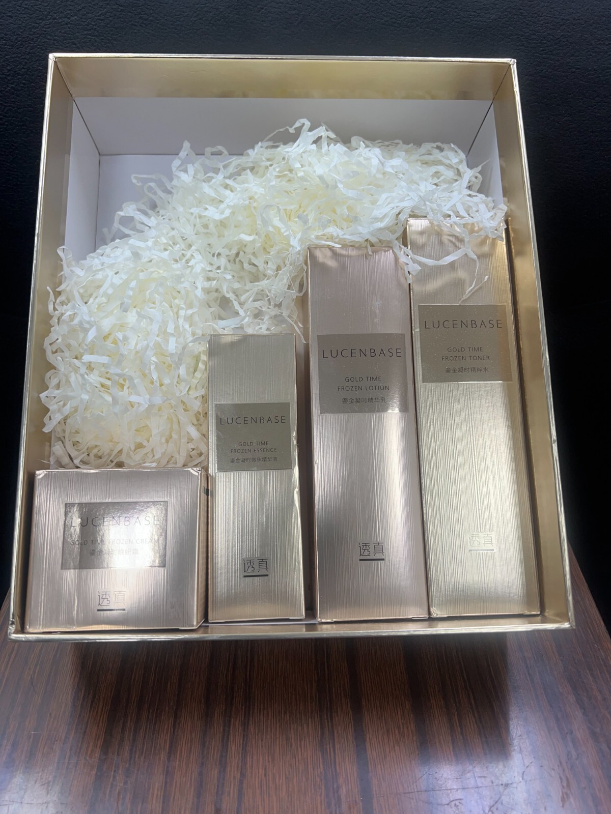 Lucenbase 4pcs set. Gold time Frozen Cream, Essence, Lotion & Toner. NIB -“Rare”
