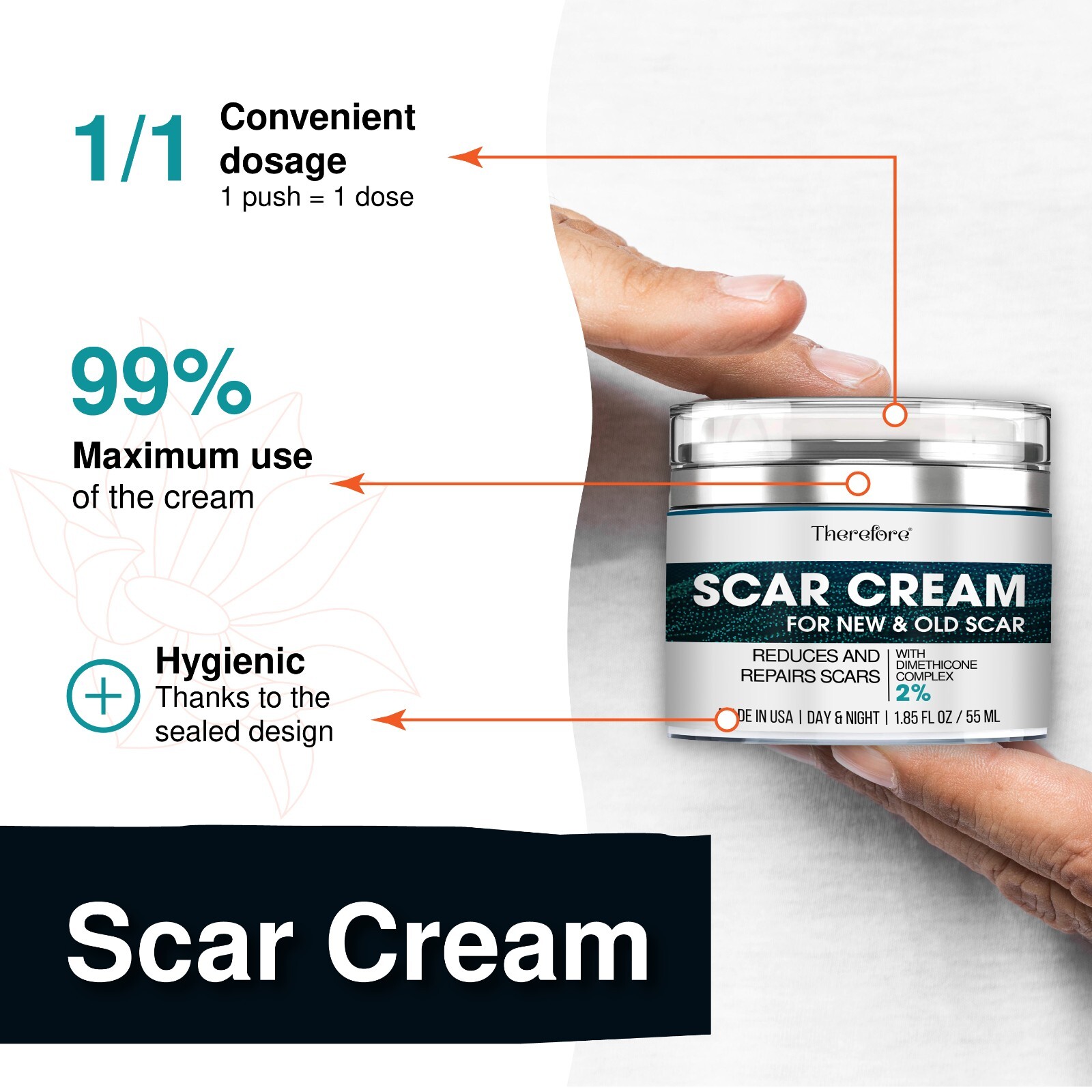 Advanced Scar Cream for Face and Body – Old & New Scar Removal Treatment 1.86 oz