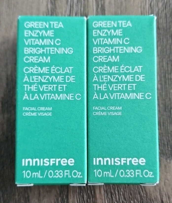 Innisfree Green Tea Enzyme Vitamin C Brightening Cream x2 0.33 floz. Travel NEW