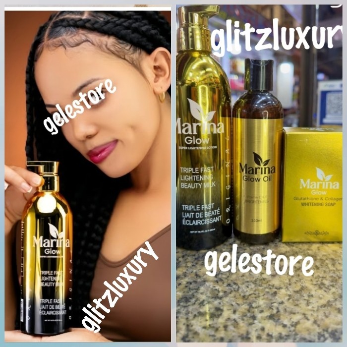 3pcs. Marina Glow super lightening beauty Milk, Soap & body GLOWING oil