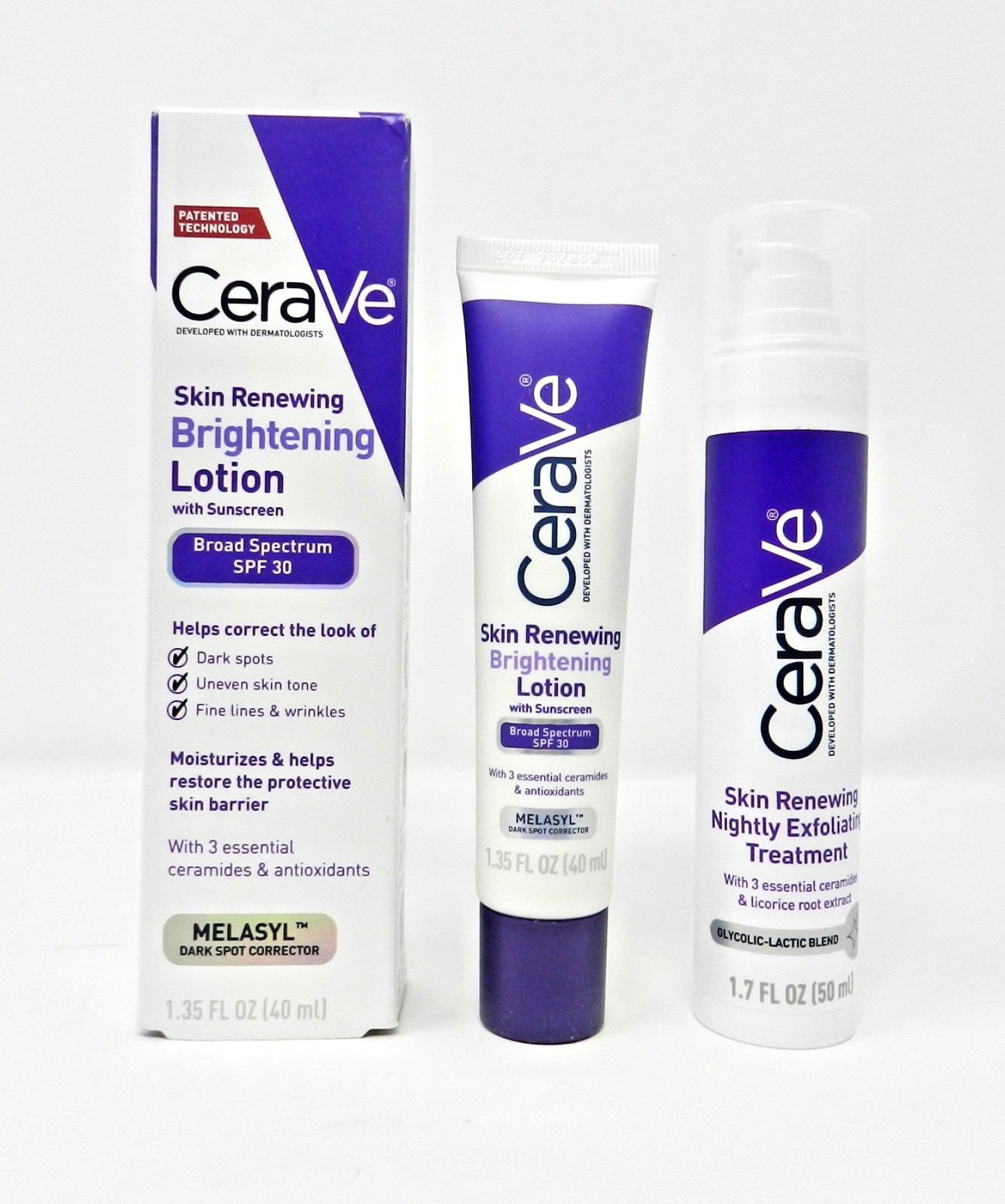 CeraVe Skin Renewing Brightening Lotion + Nightly Exfoliating Treatment Set of 2