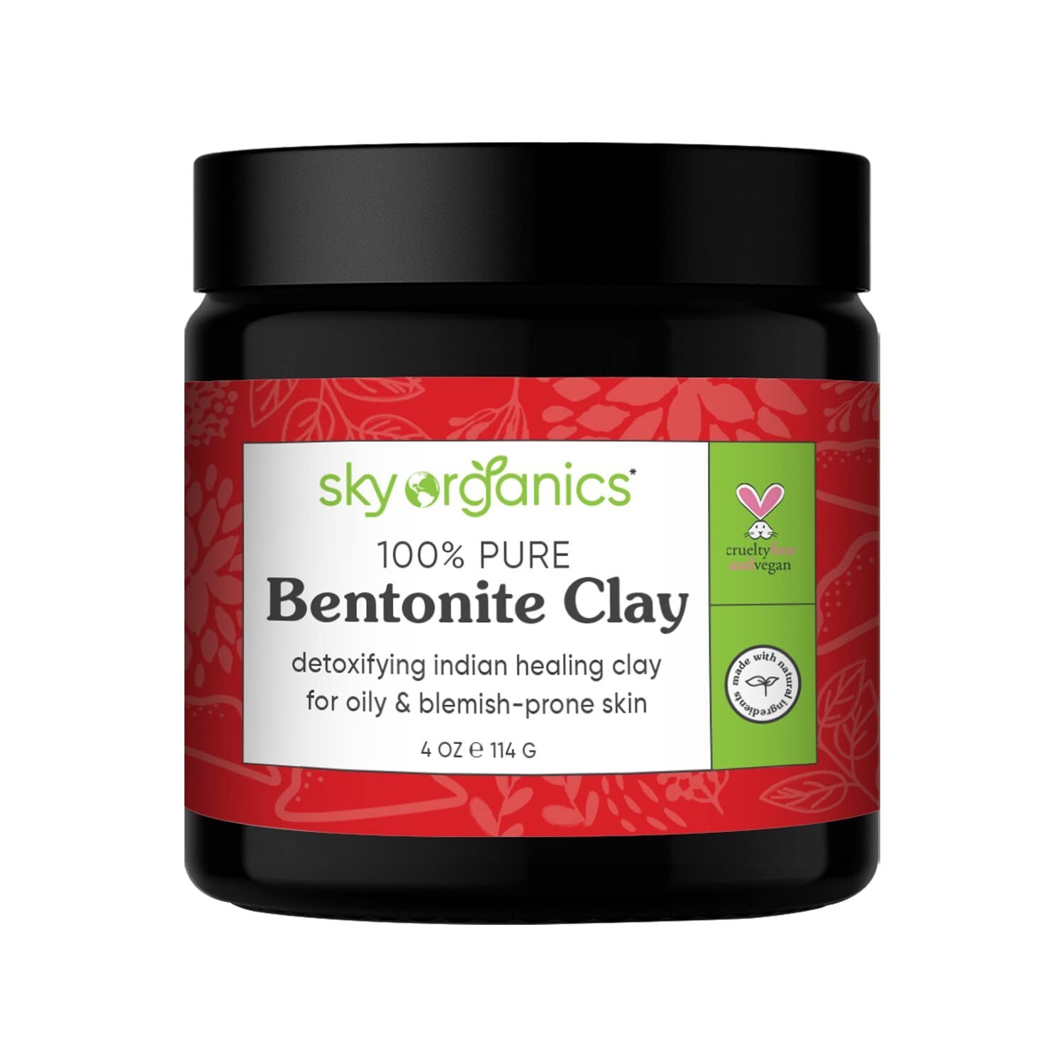 100% Pure Vegan & Cruelty-Free Skin Care Detoxifying Bentonite Clay for Face 4OZ