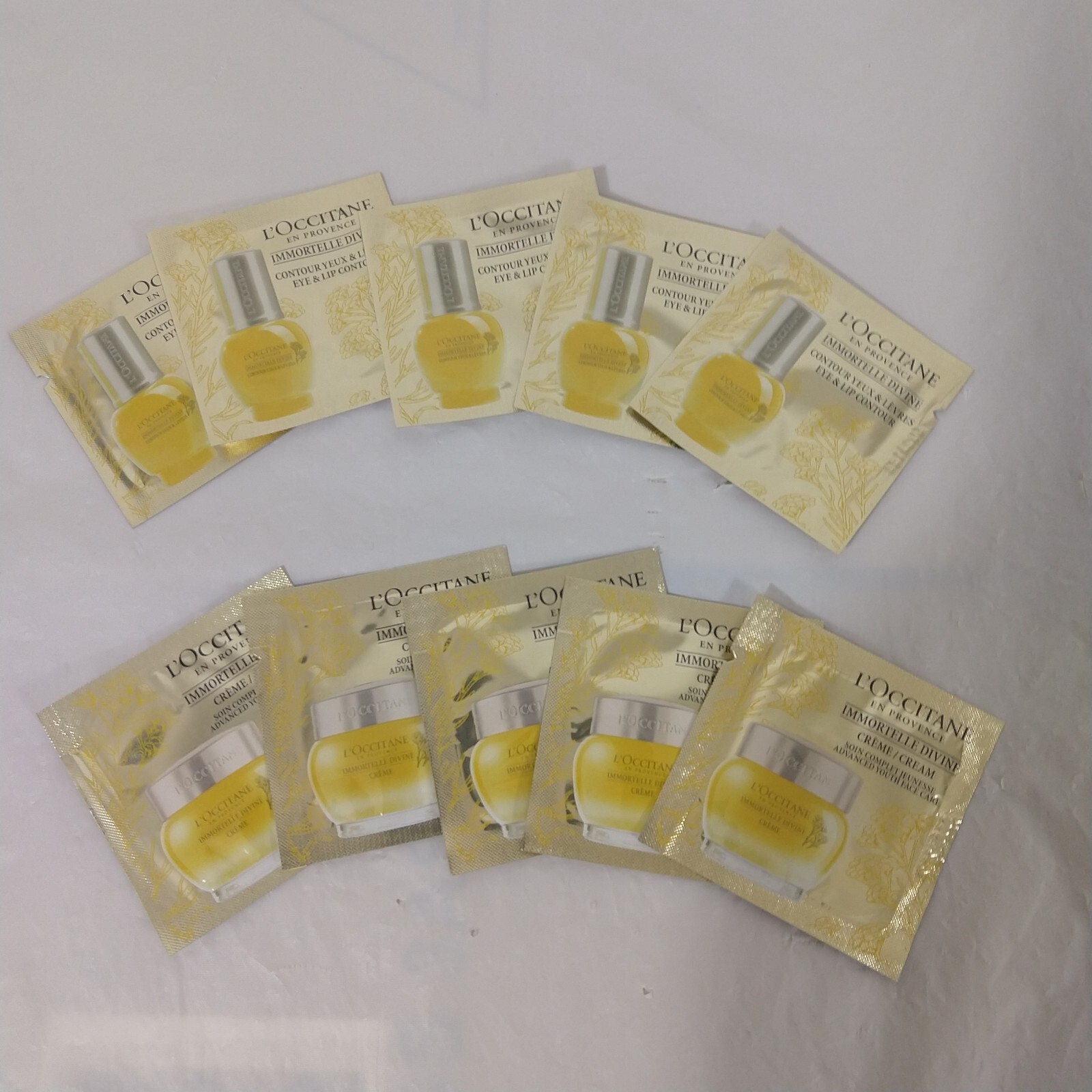 L’Occitane Immortelle Divine Face Cream X5 & Eye & Lip Contour X 5 Samples NEW