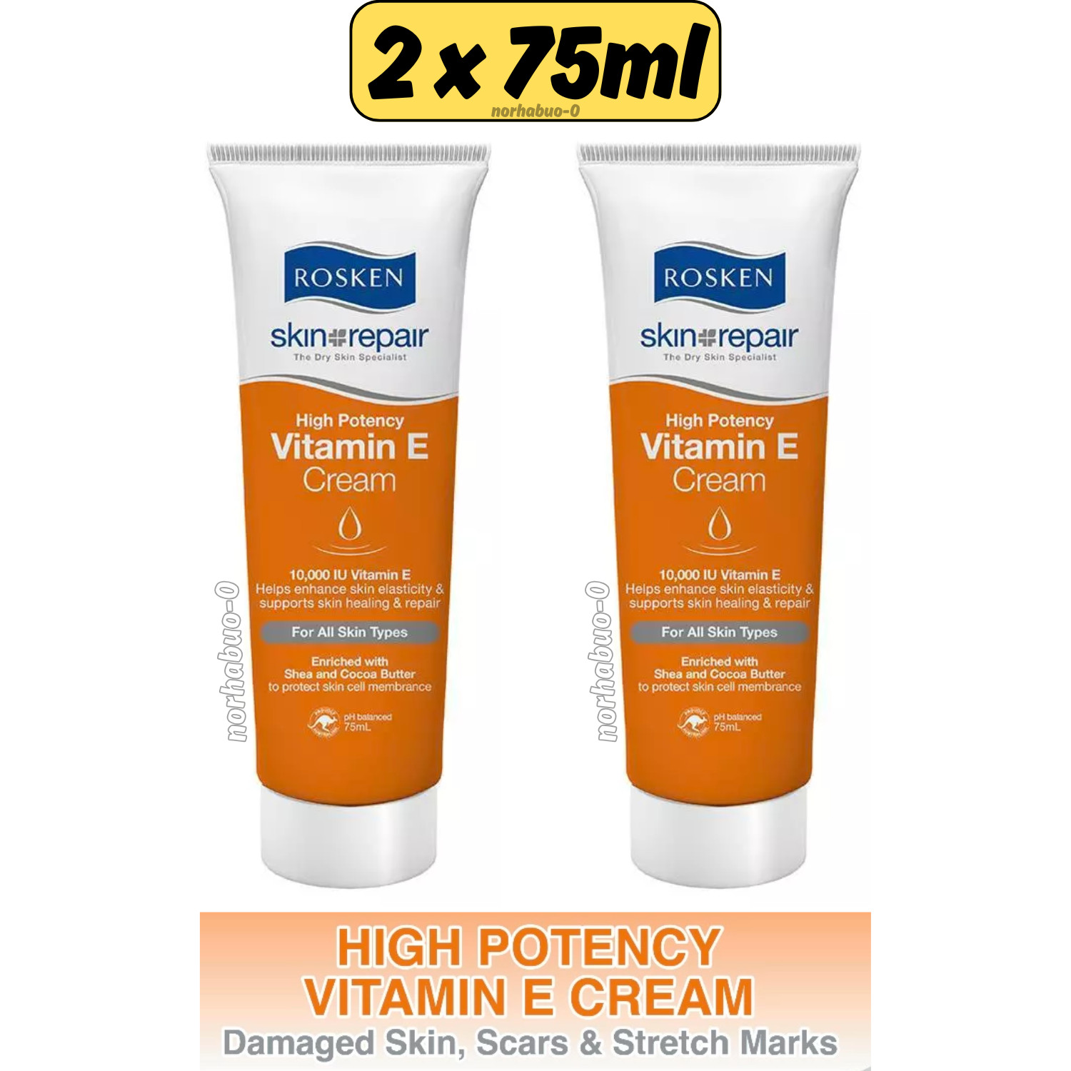 Rosken High Potency Vitamin E Cream 75ml- Enriched With Shea & Cocoa Butter 2027