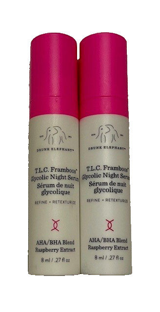 NEW Drunk Elephant TLC Framboos Glycolic Night Serum 0.27 oz 8ml (Set of 2) NIB