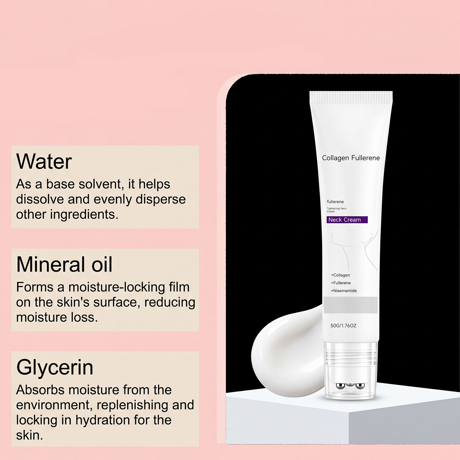 Magec Collagen Fullerene Neck Cream Firming Tightening with Roller 50g